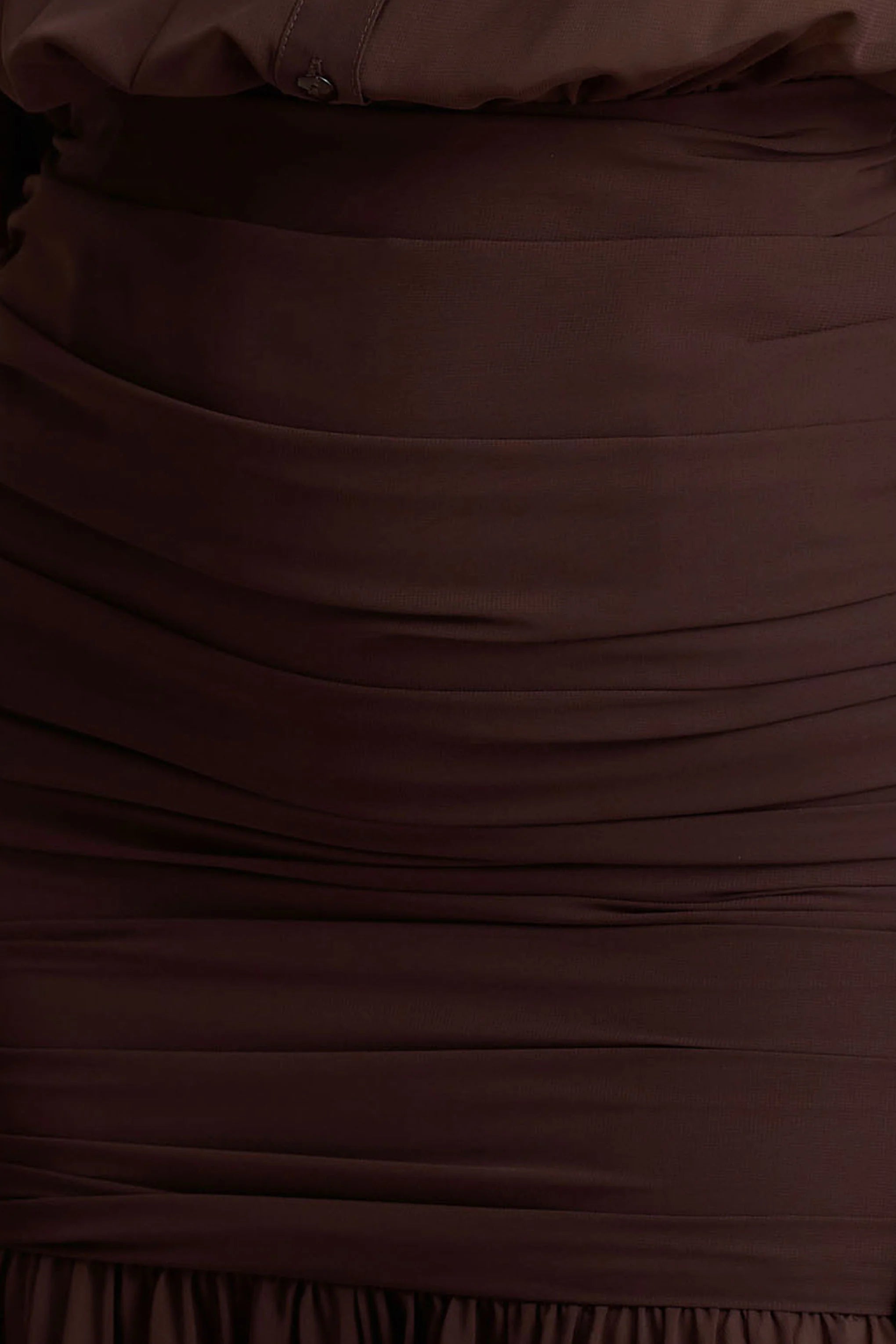 Kris Brown Plunge Neck Maxi Dress With Ruched Detailing