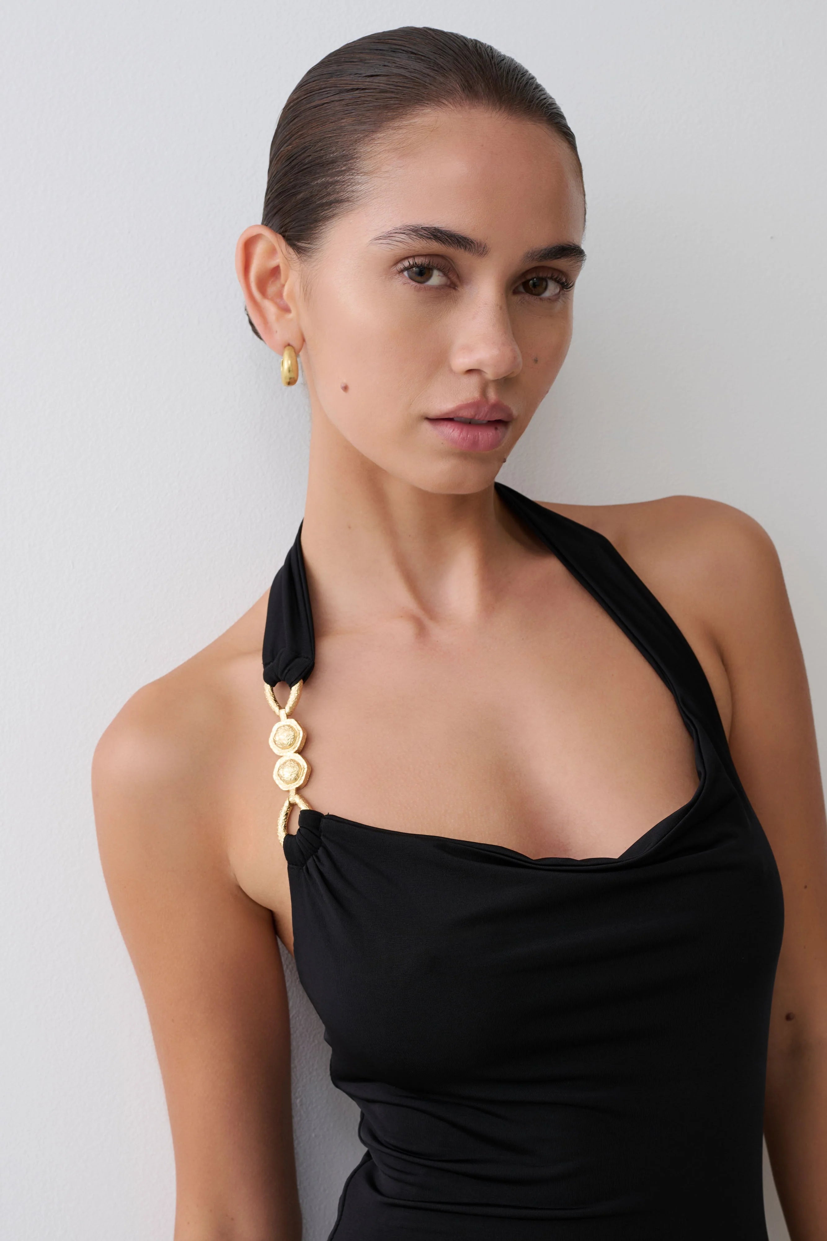 Khanh Slinky Halter Maxi Dress Black