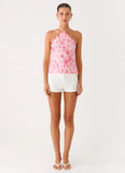 Janelle Beaded Halter Top Pink