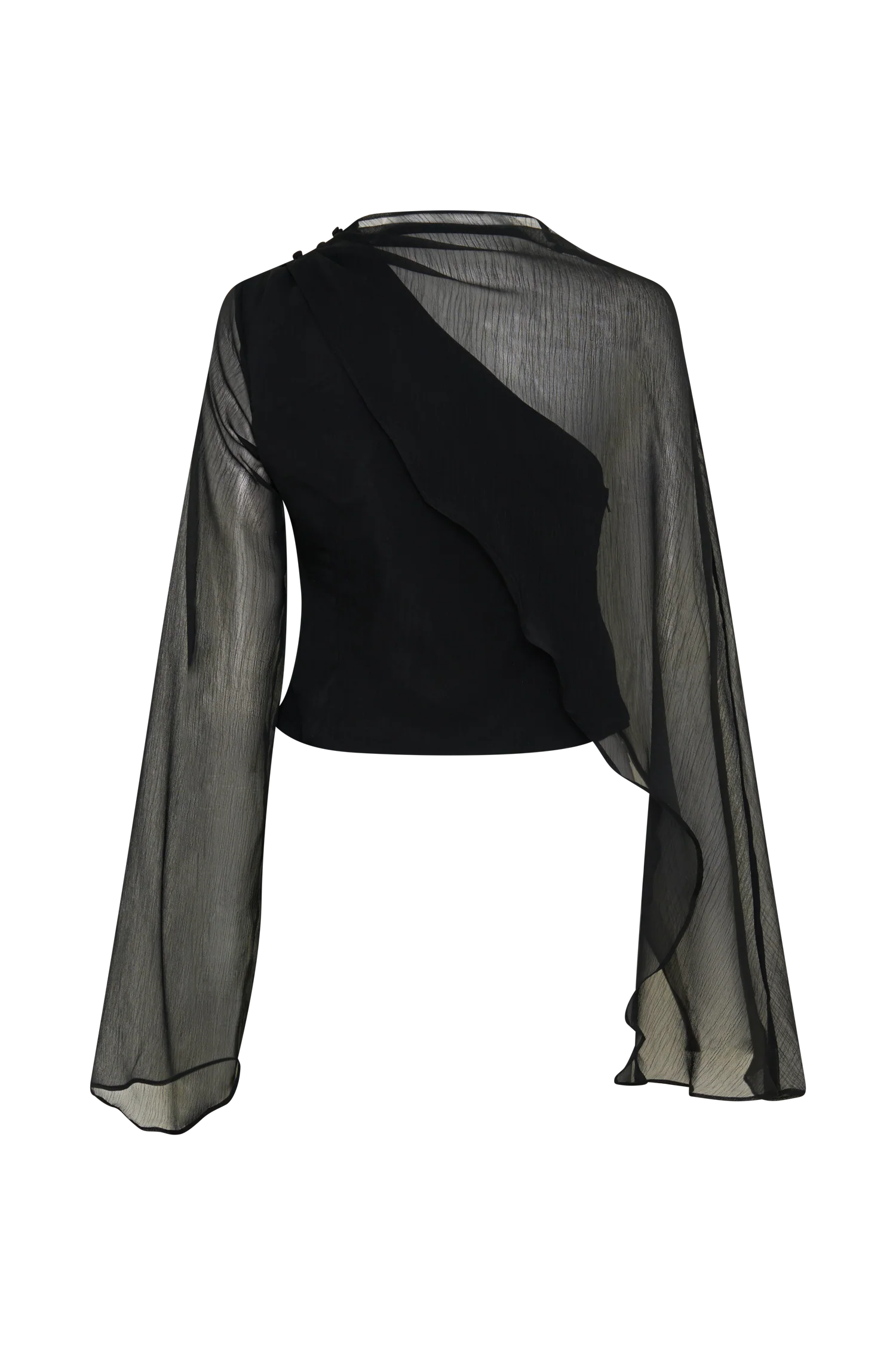 Ida Sheer Asymmetrical Long Sleeve Cape Black
