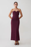 Cary Folded Strapless Crepe Midi Dress Wine