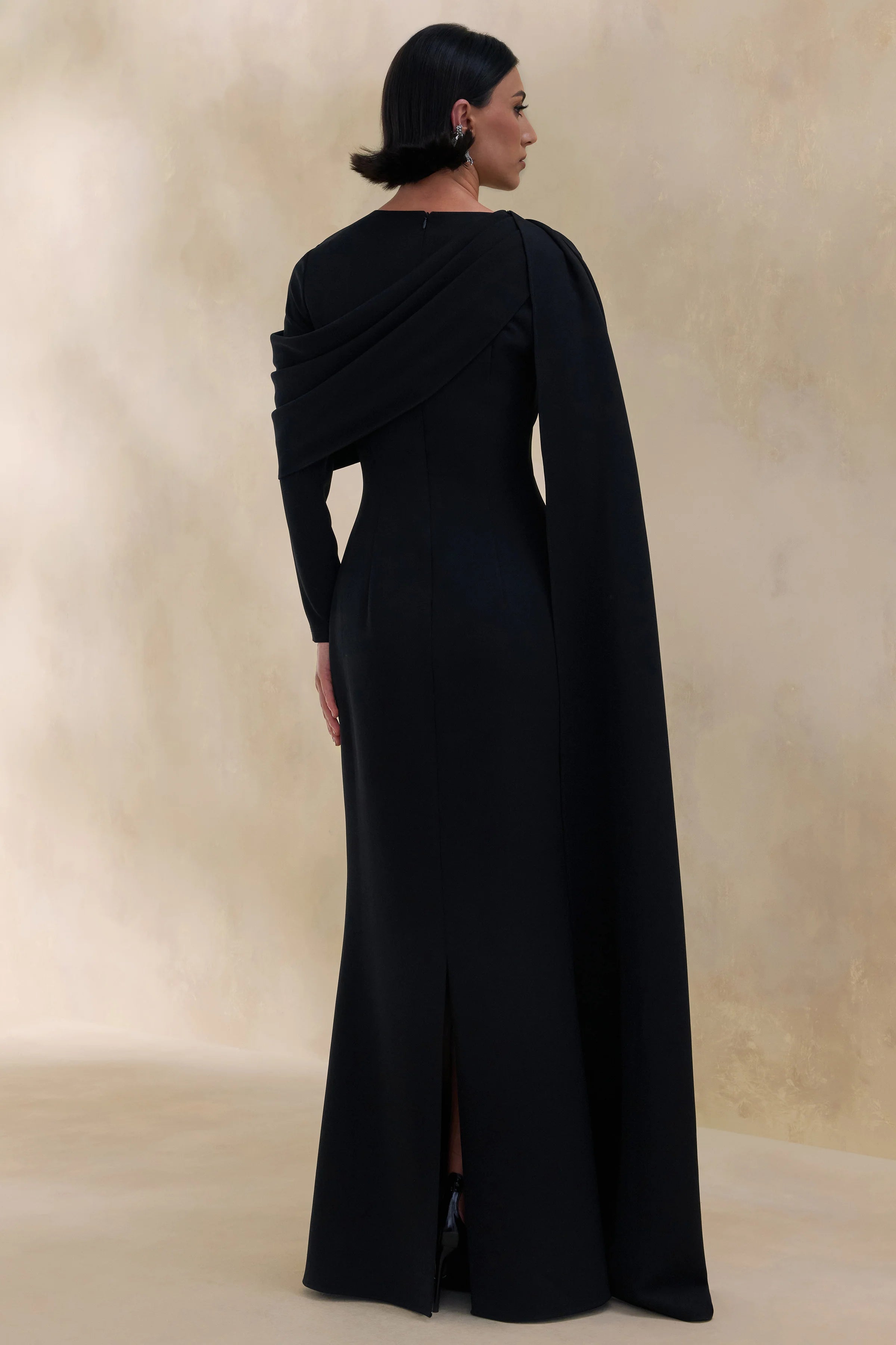 Heliora Black V Neck Maxi Dress With Sash And Draped Detail