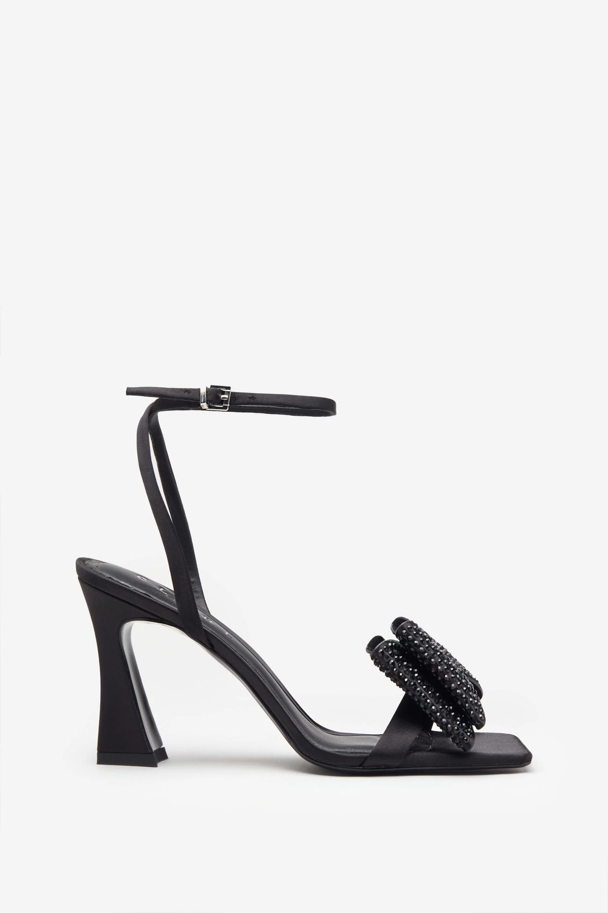 Headlines Black Ankle Strap Heeled Sandals With Diamante Bows
