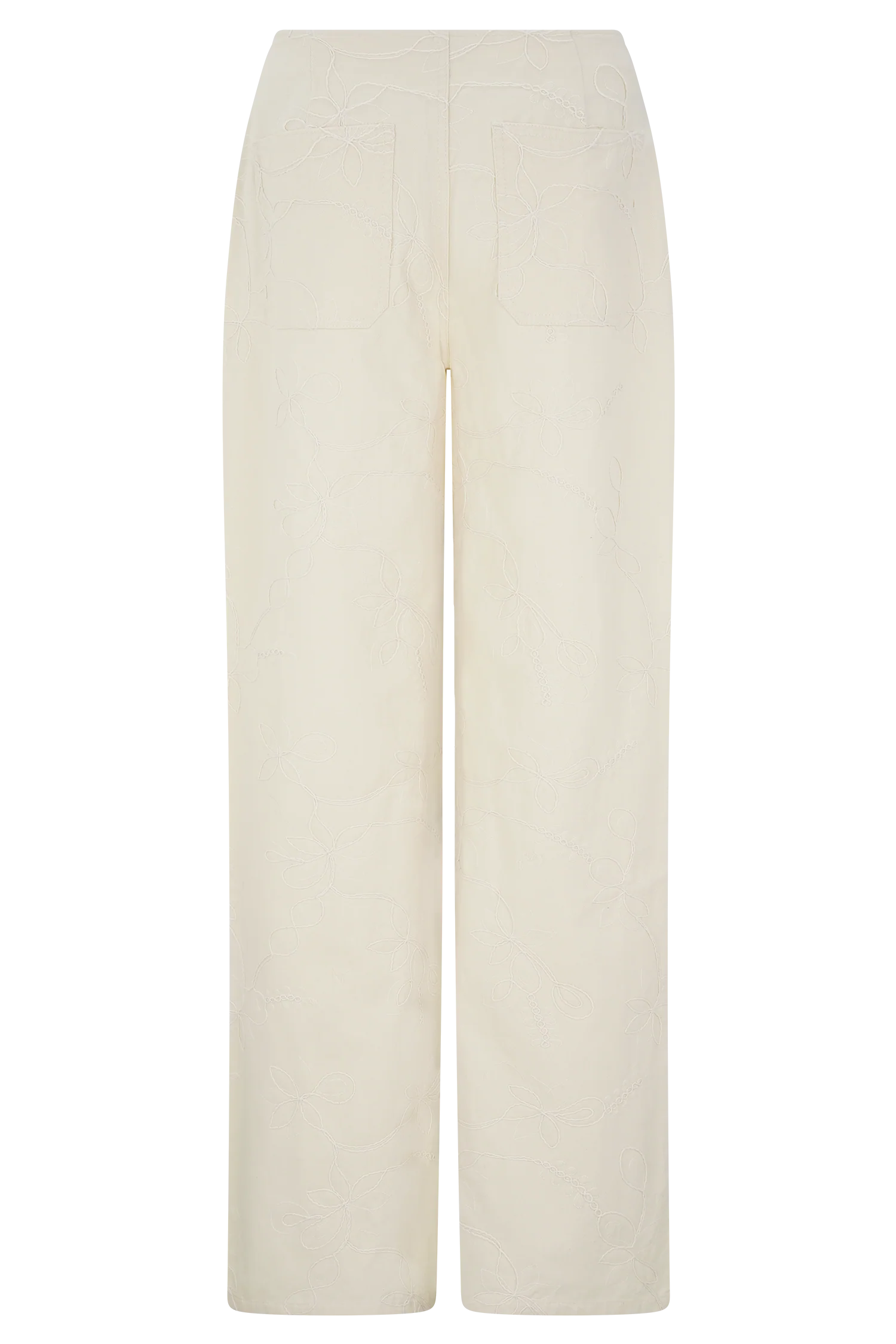 Ebony Embroidered Denim Jeans Cream
