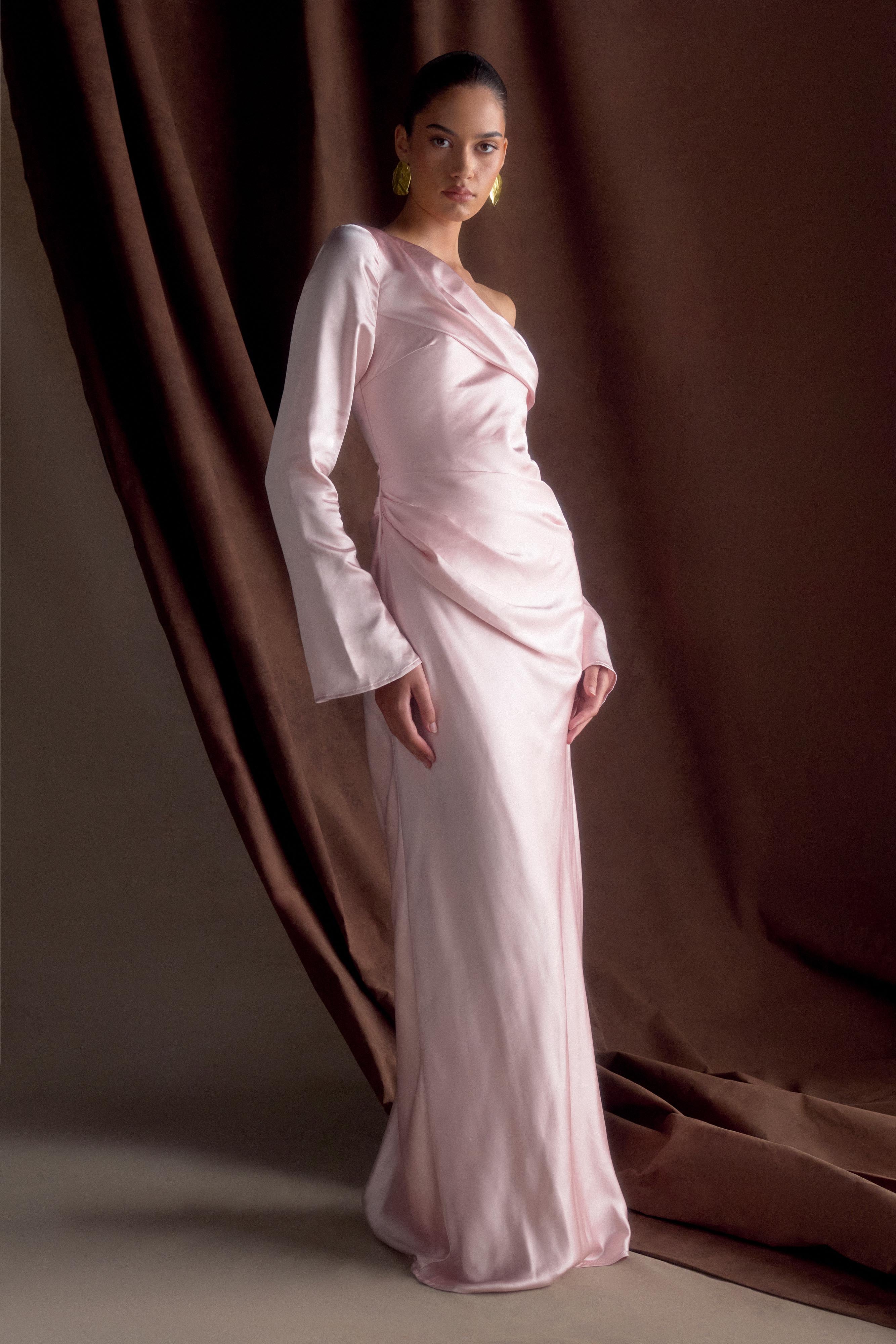 Iris Long Sleeve Satin Maxi Dress Soft Pink