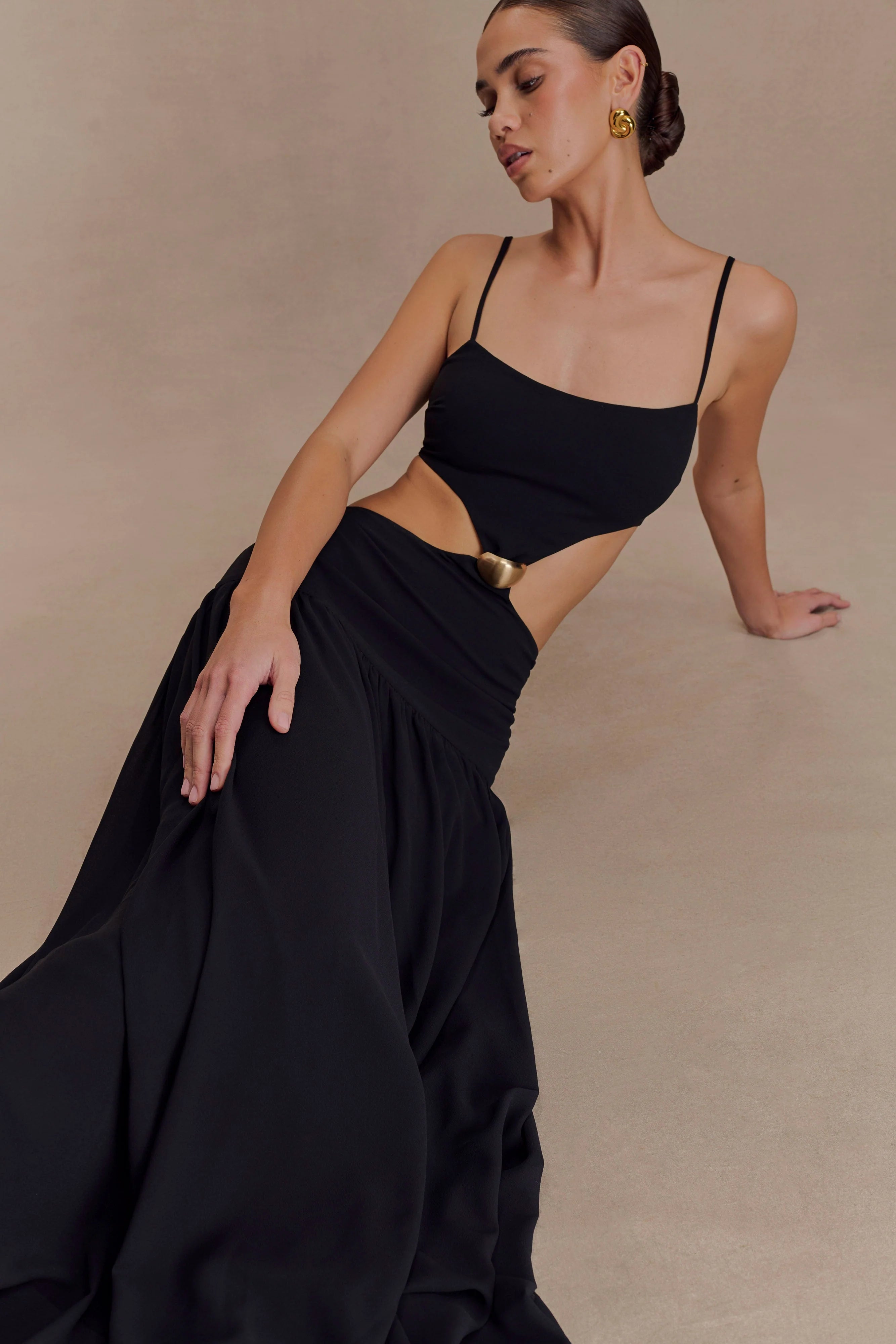 Georgina Chiffon Midi Dress Black