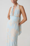Nadine Halter Scarf Chiffon Maxi Dress Blue Floral Print