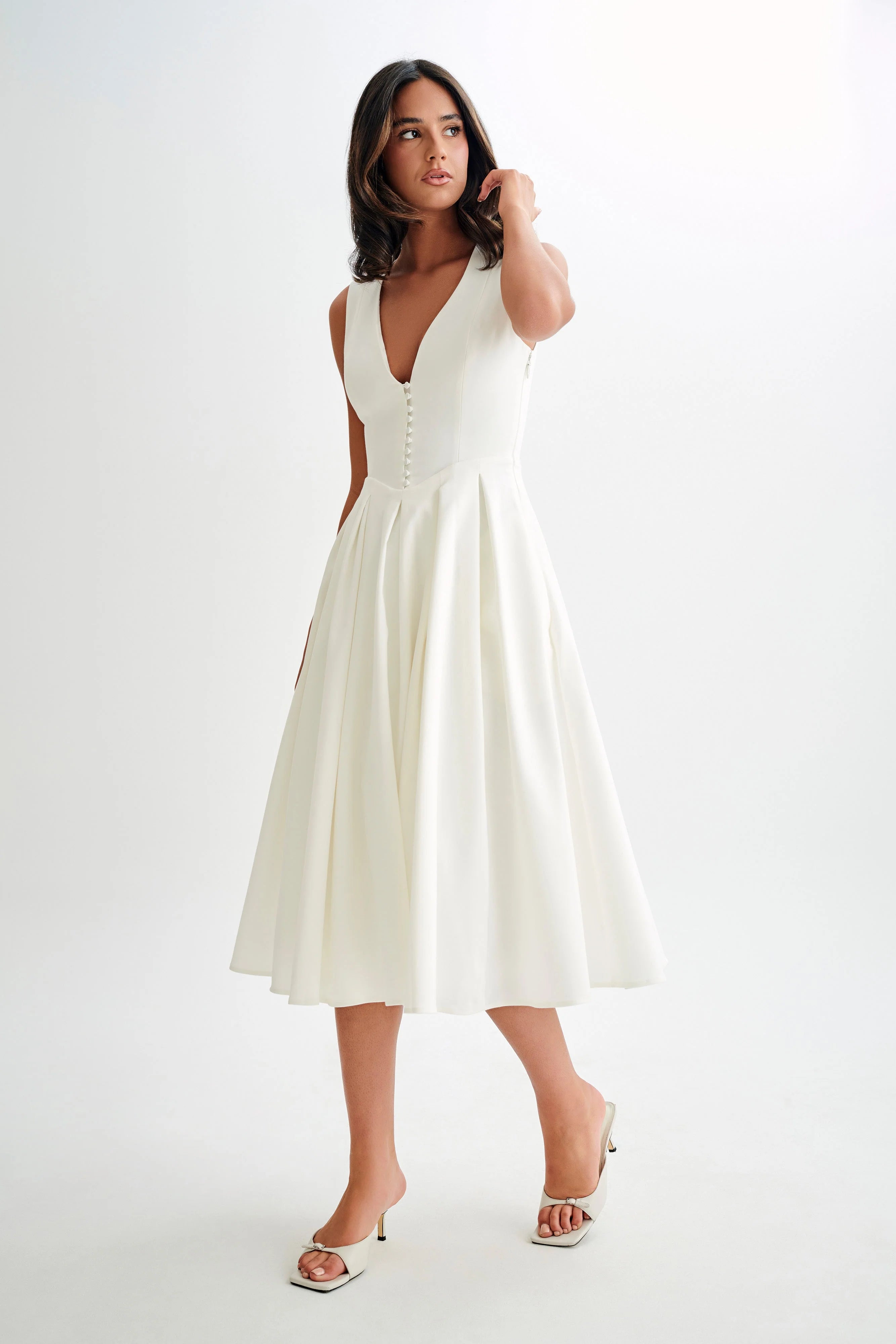 Keely Cotton Sleeveless Midi Dress White