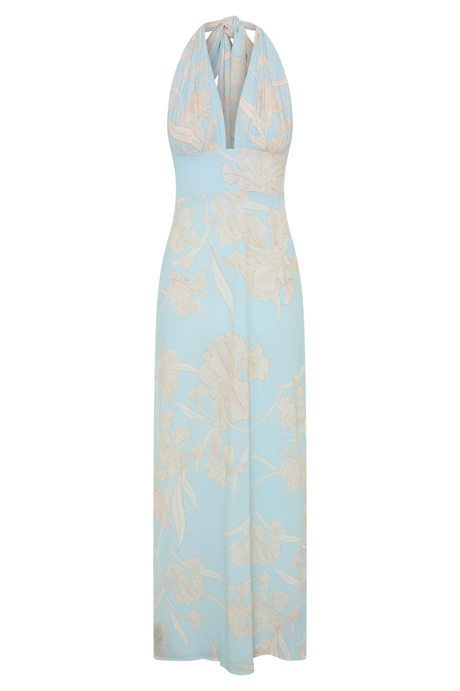 Nadine Halter Scarf Chiffon Maxi Dress Blue Floral Print