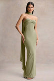 Sheila Olive Bandeau Maxi Dress With Scarf Detail