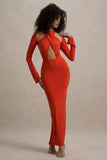 Gita Orange Halter Neck Long Sleeve Maxi Dress