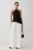 Theodosia Asymmetric Lace Halter Top Black