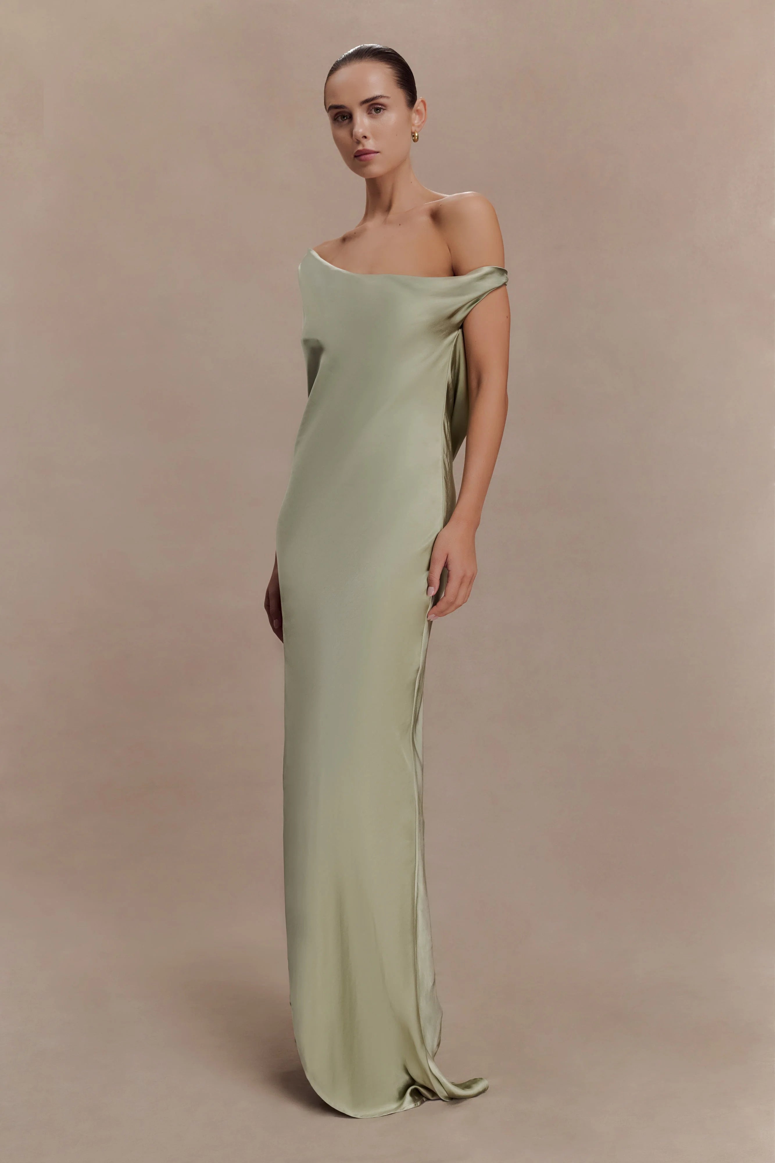 Yvette Slip Maxi Dress With Asymmetrical Hem Sage