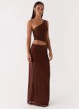 Seranella Sequin One Shoulder Maxi Dress Chocolate