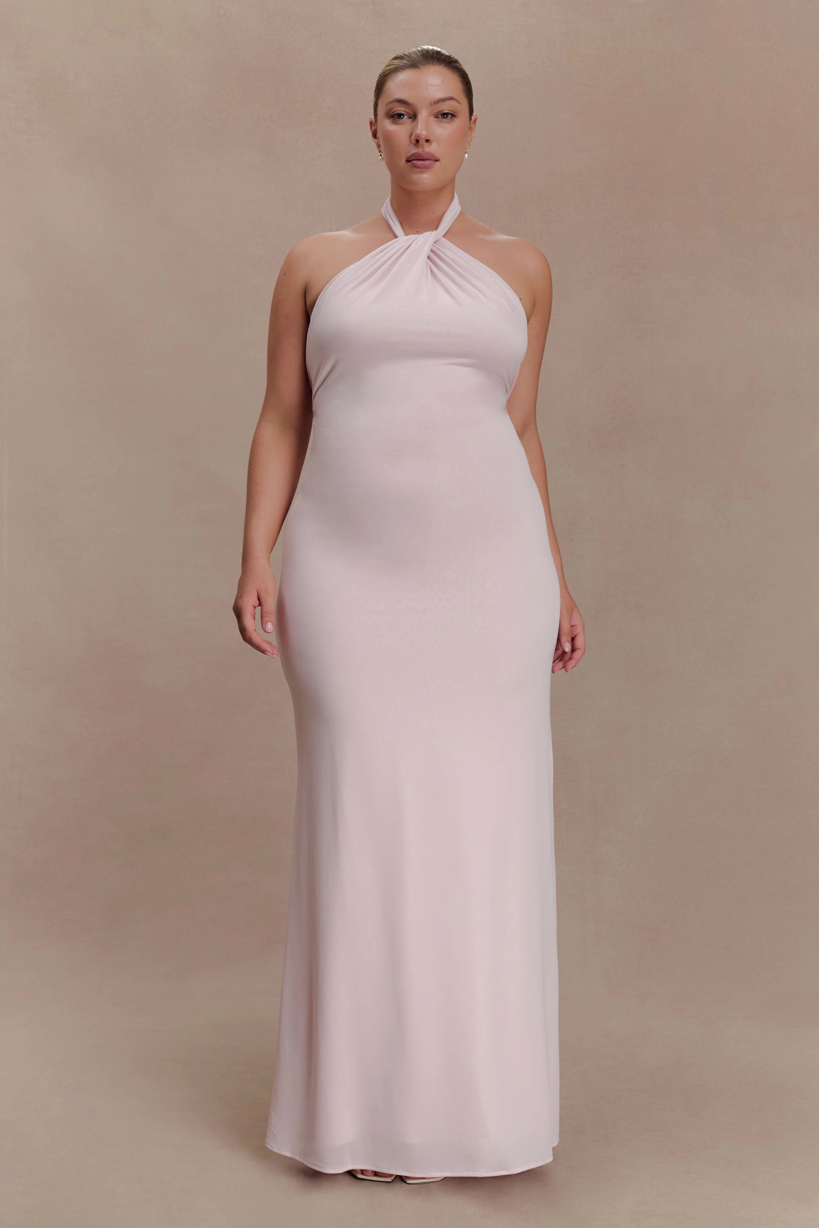 Elyna Slinky Halter Maxi Dress Pale Pink