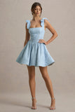 Bethani Light Blue Skater Mini Dress With Bow Straps