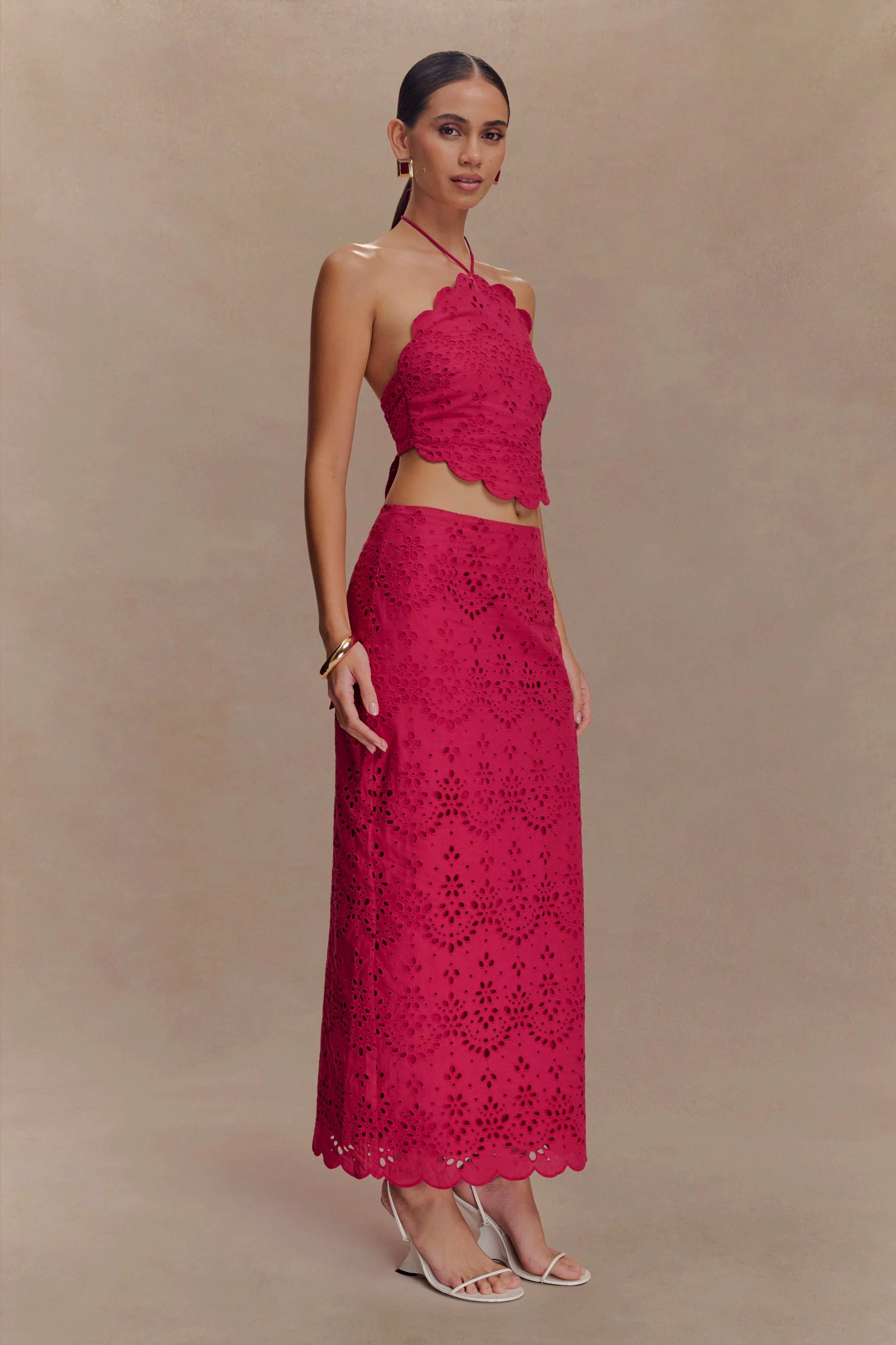 Kensley Broderie Halter Top Dragonfruit