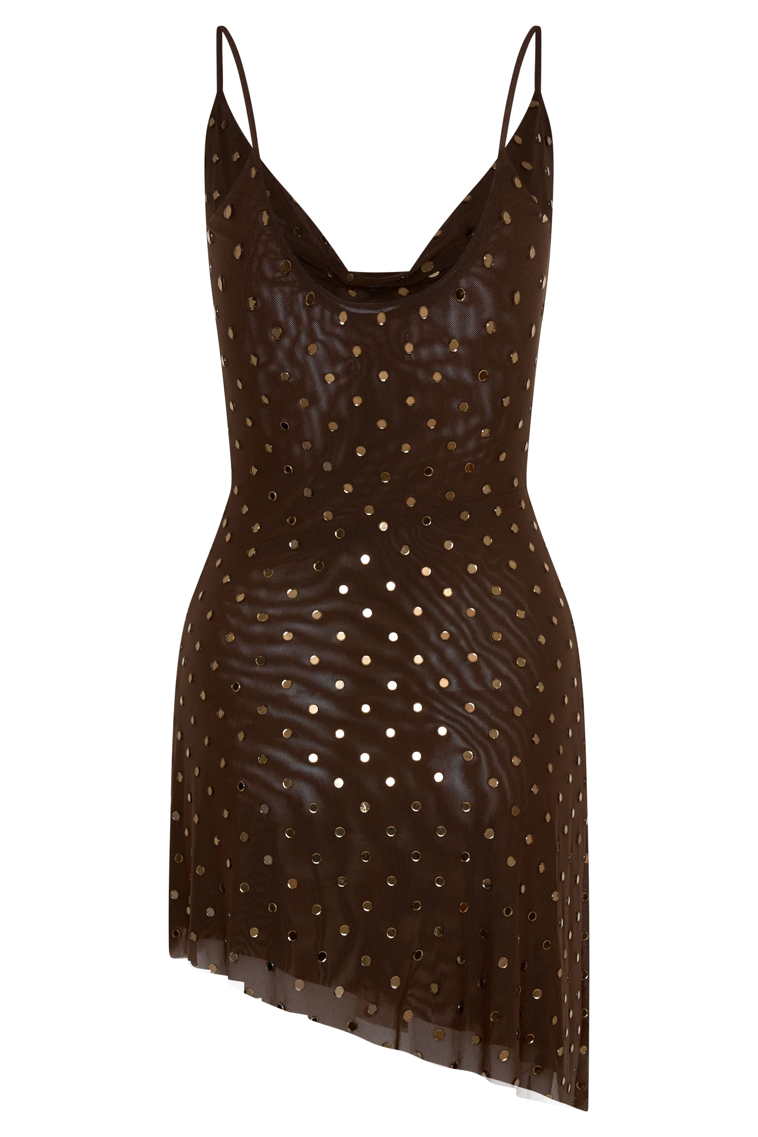 Zahra Diamante Cowl Mini Dress Chocolate