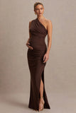Darcie Brown Asymmetric Neck Maternity Maxi Dress