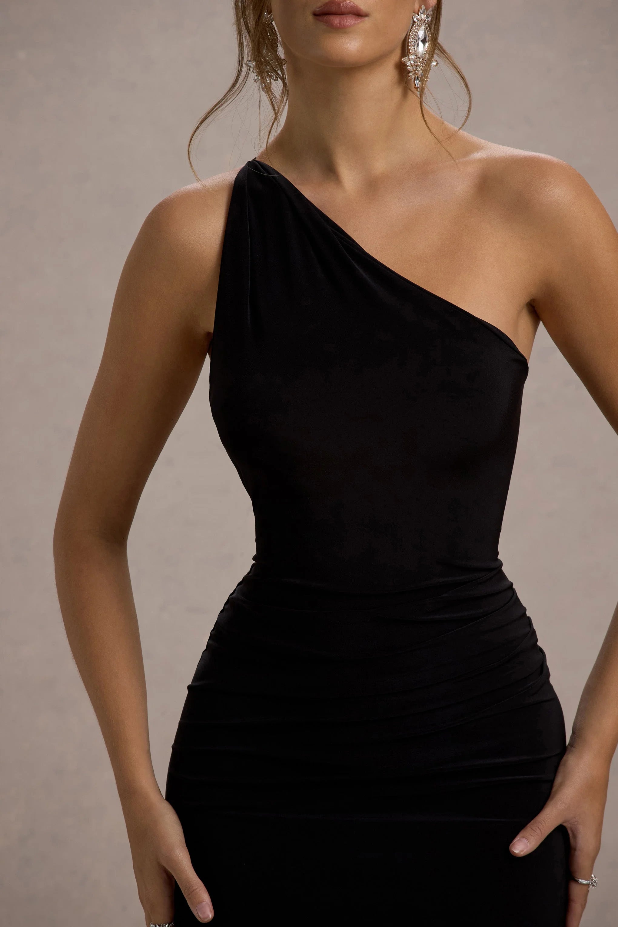 Dressing Up Black One Shoulder Maxi Dress With Open Back Detail