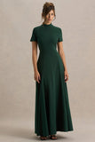 Alea Dark Green High Neck Short Sleeve Maxi Dress