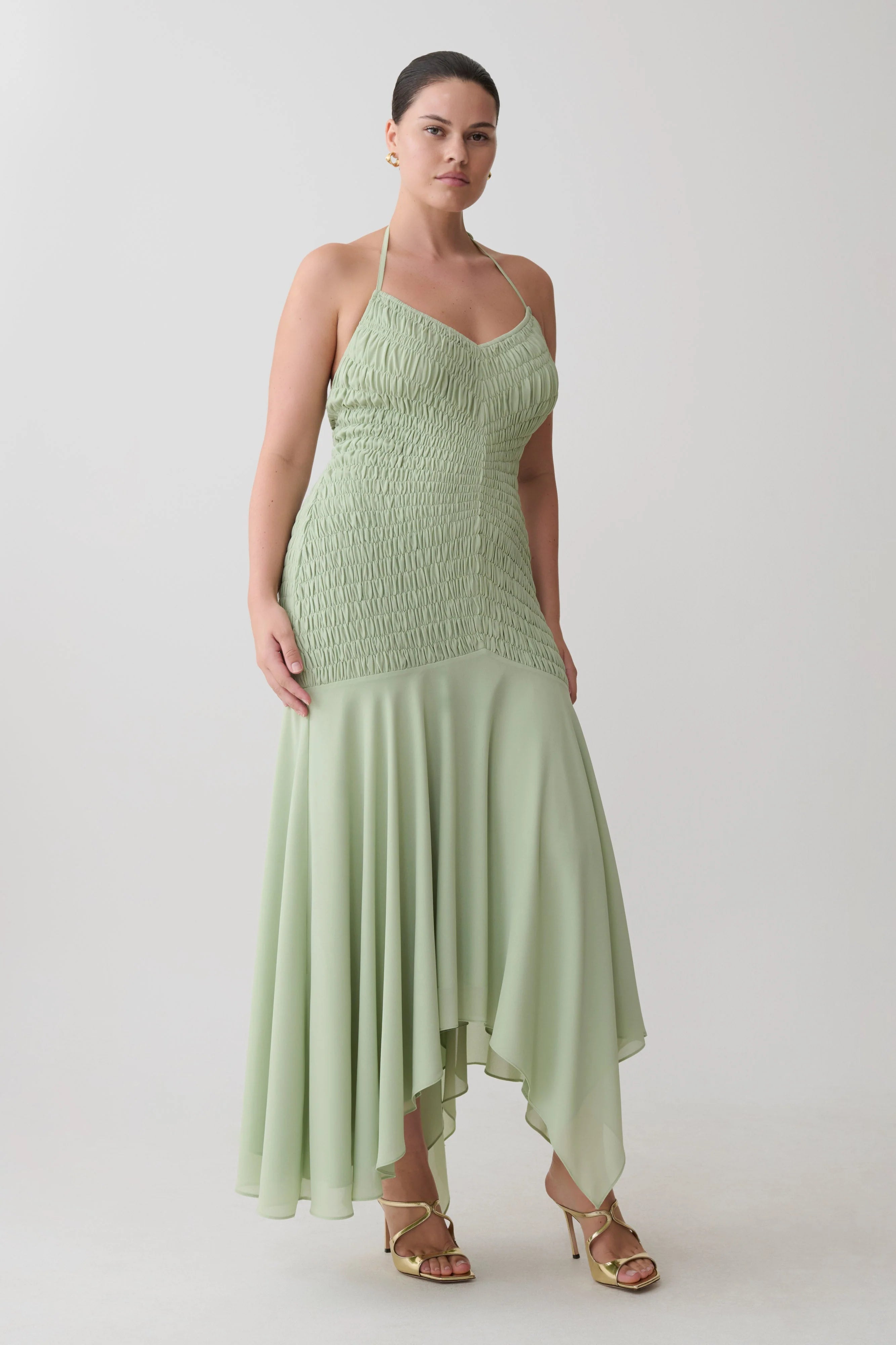 Evelyn Shirred Chiffon Maxi Dress Sage