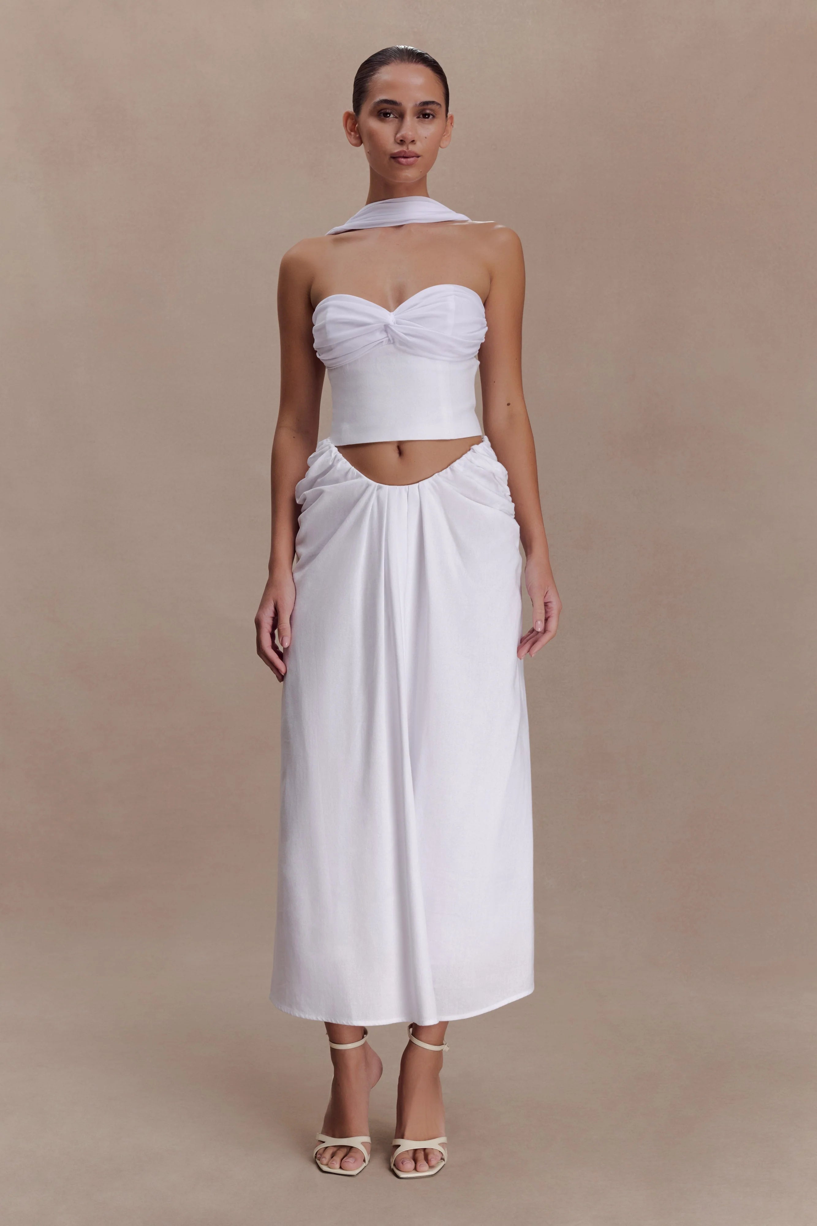 Talia Chiffon And Linen Halter Top White