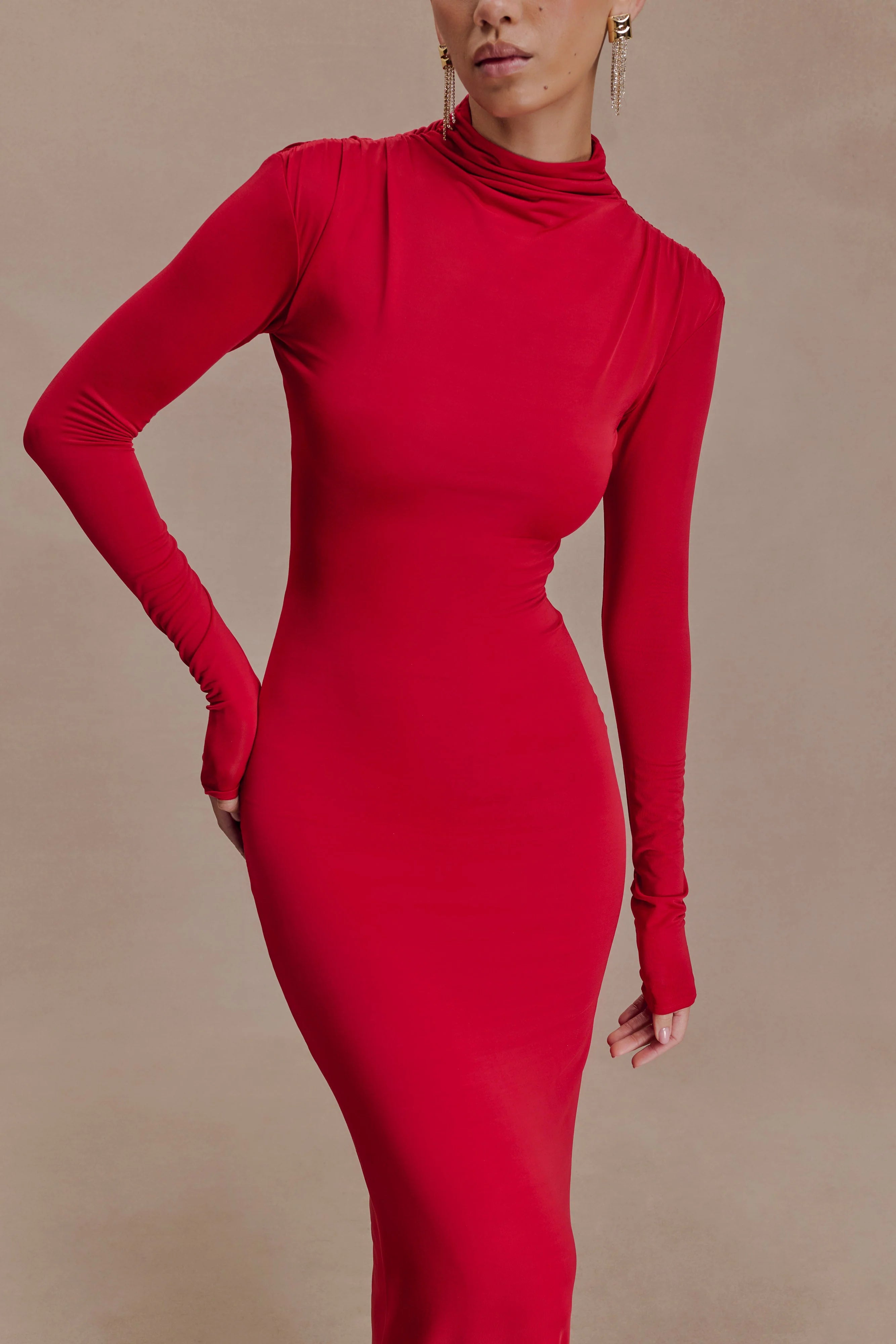 Kiyah Slinky Cut Out Maxi Dress Red