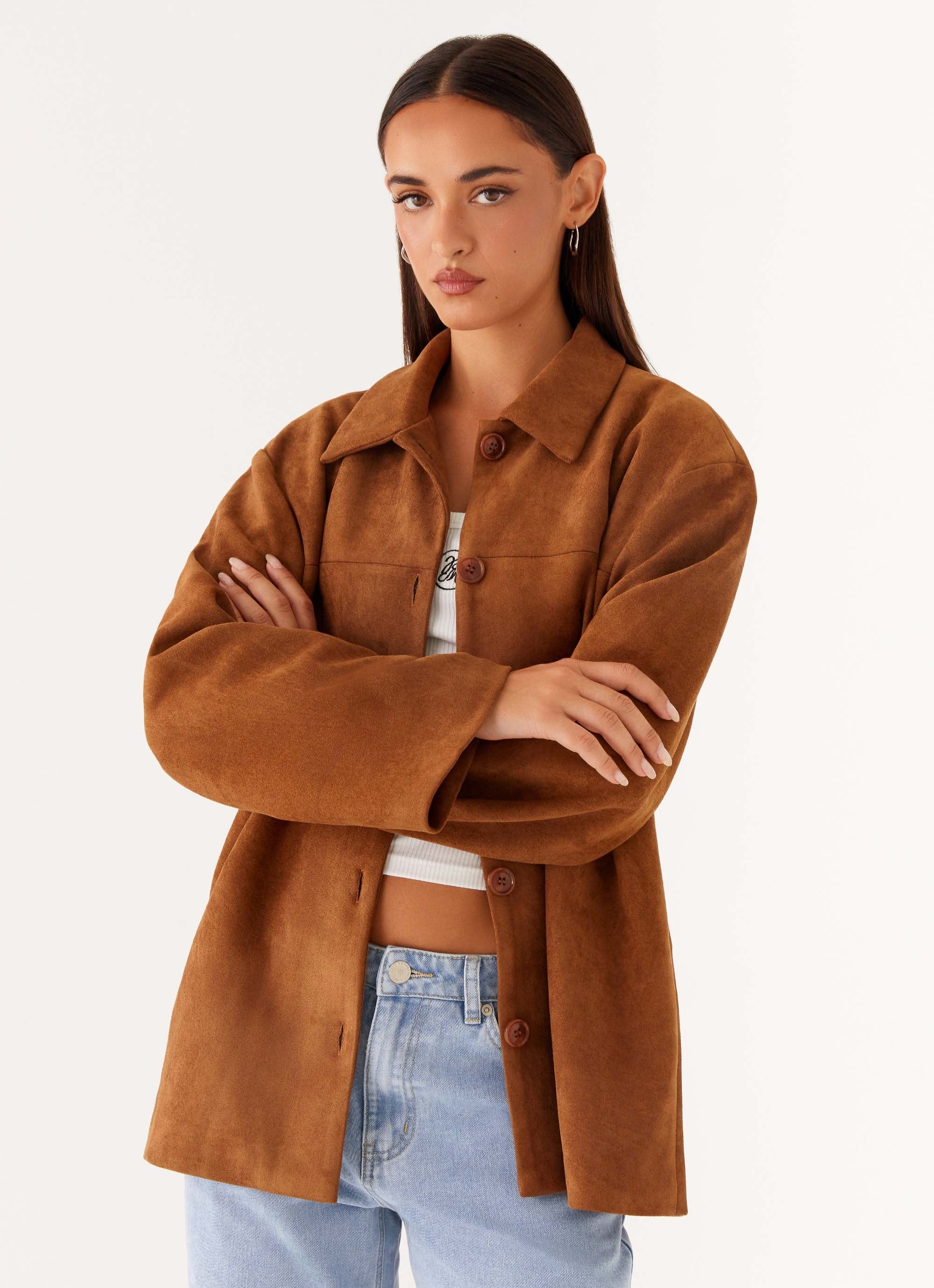 Devika Faux Suede Boxy Jacket Brown