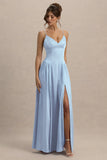 Jonas Powder Blue Plunge Neck Maxi Dress With Cami Straps