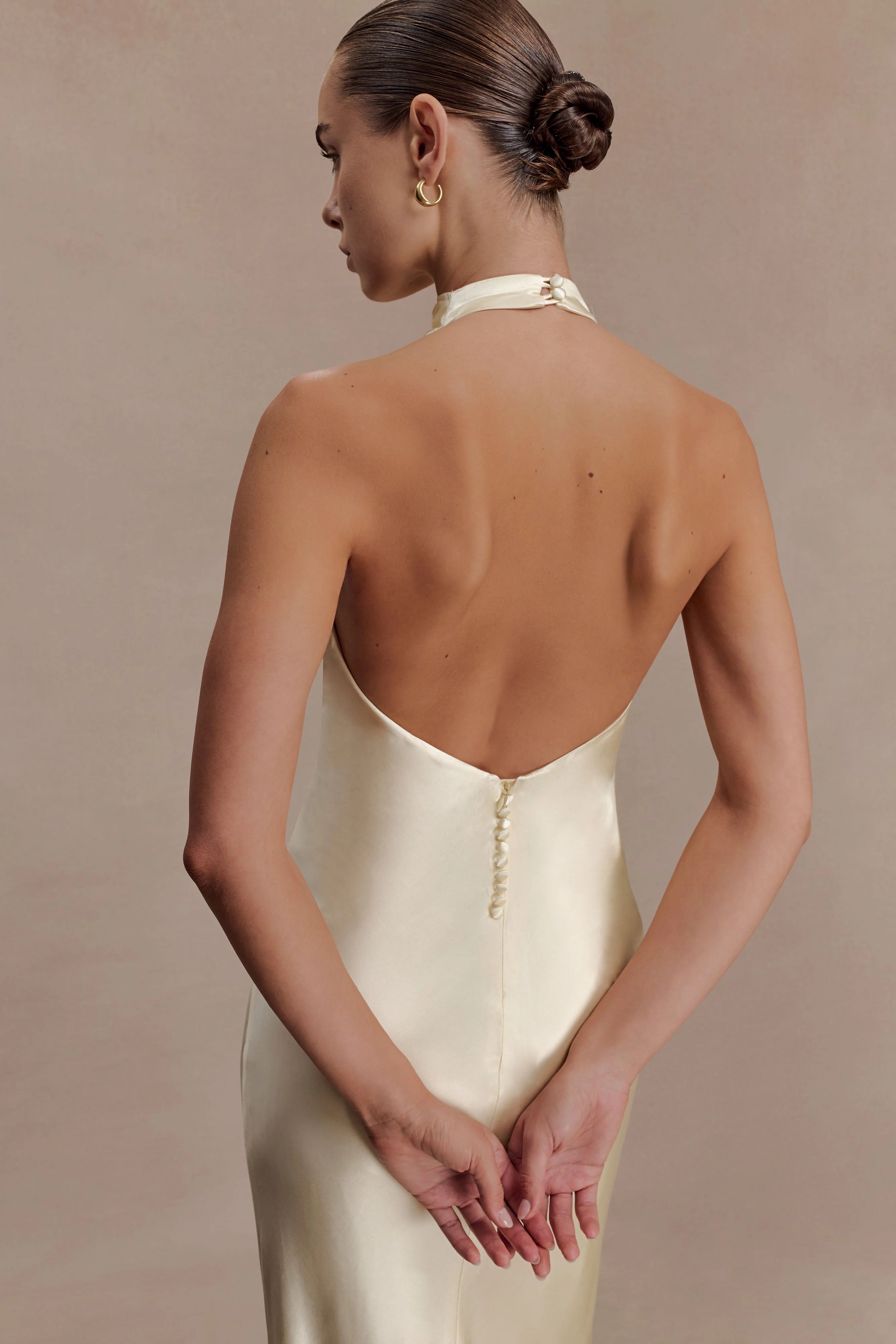 Esther Iridescent Satin Cowl Maxi Dress Lemon Sorbet
