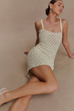 Vanessa Hand Crochet Pearl Mini Dress Ivory