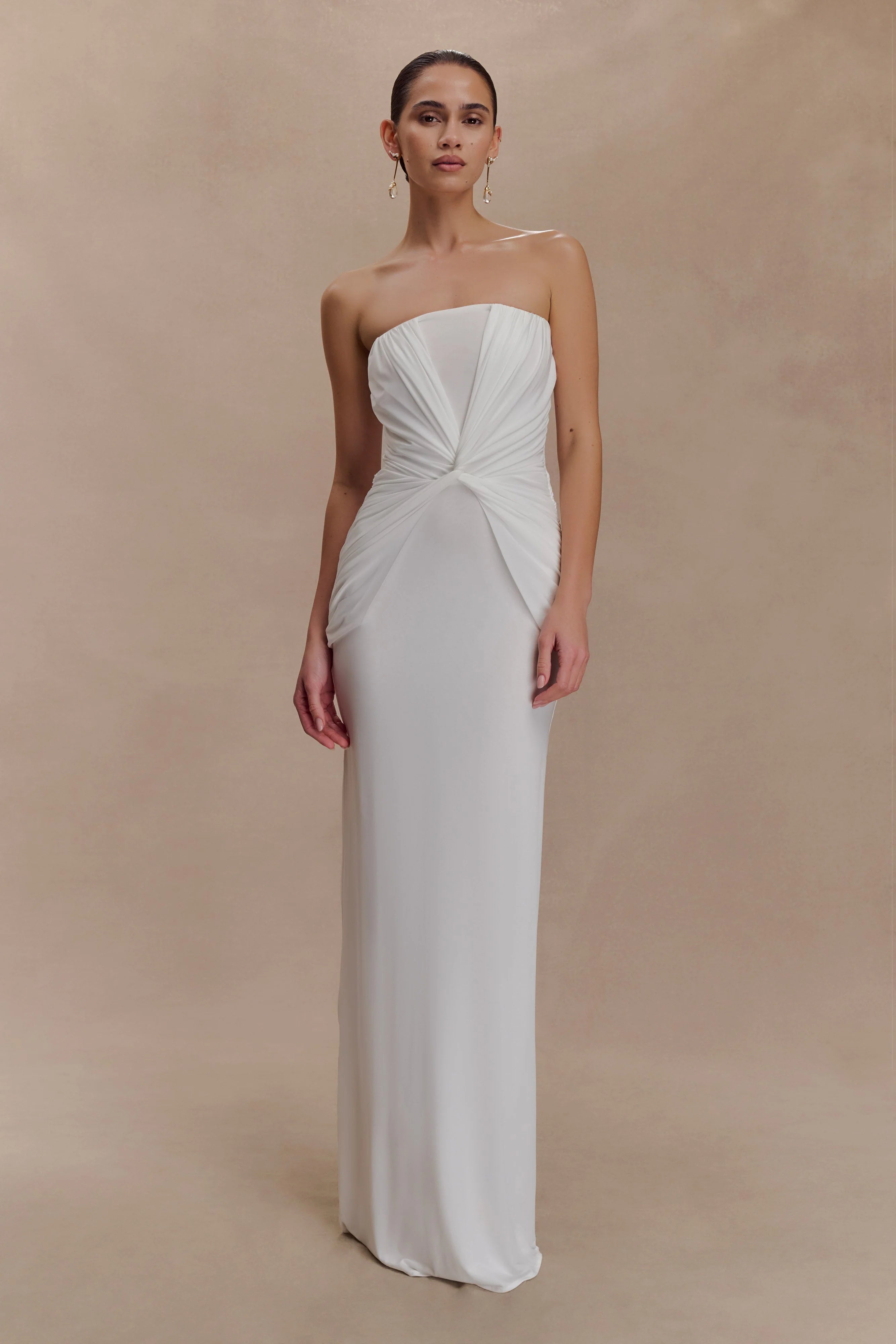 Mirren Strapless Slinky Maxi Dress White
