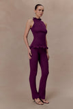 Diya Ribbed High Waisted Pants With Wire Hem Plum