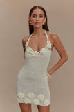 Liyah Floral Hand Crochet Mini Dress Ivory