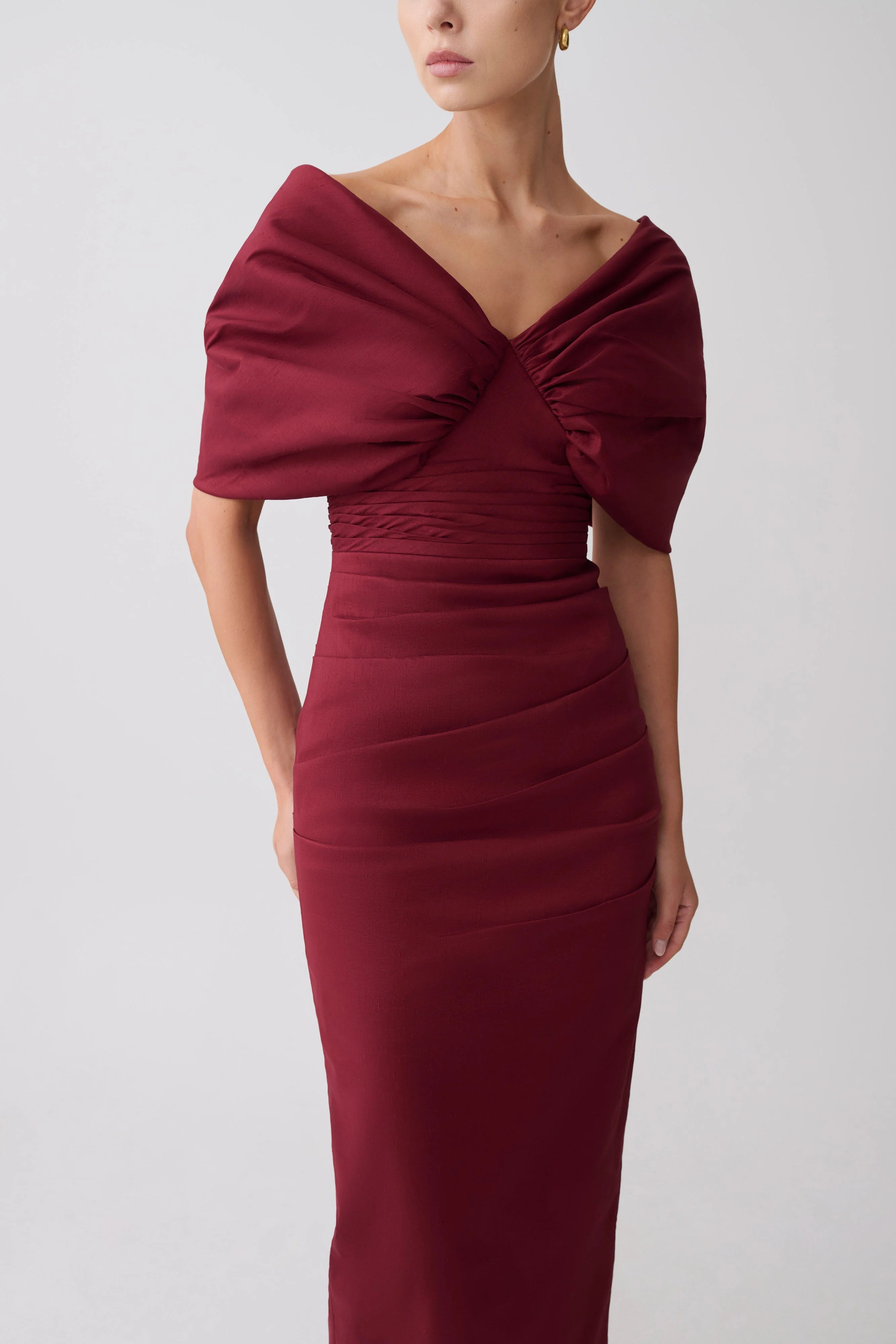Thelma Bardot Maxi Dress Wine