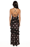 Inara Black Polka Dot Ruffle Maxi Dress