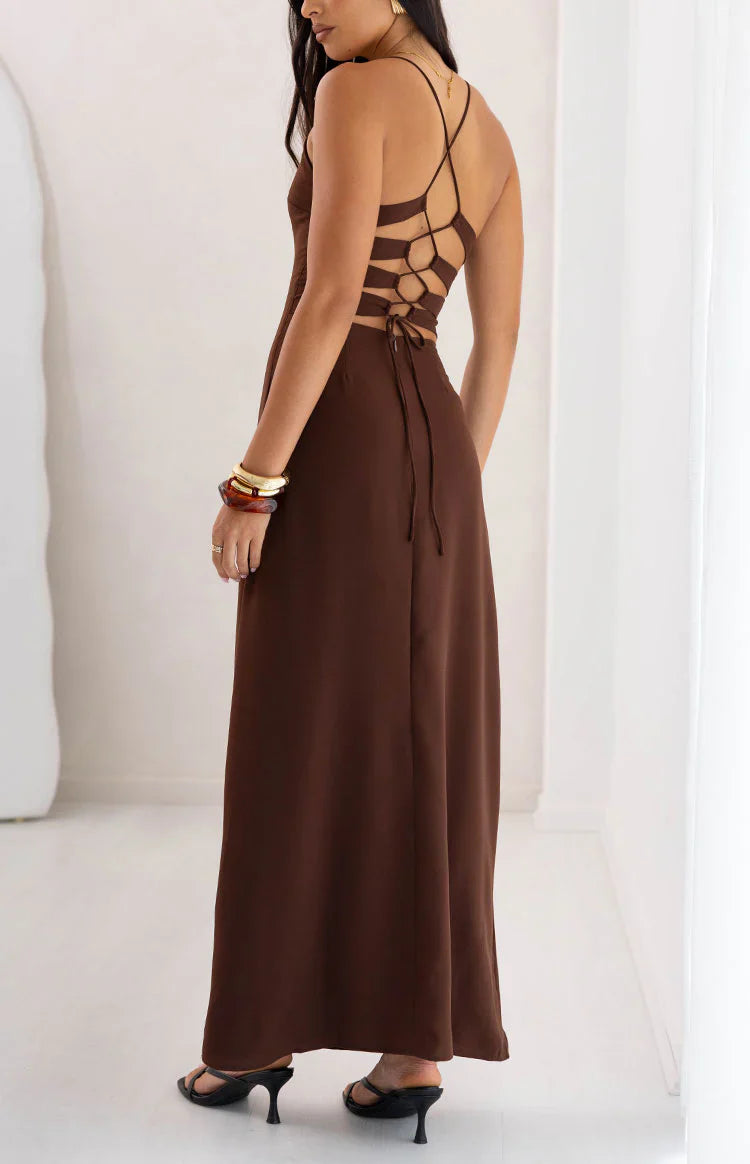 La Jolla Brown V Neck Maxi Dress