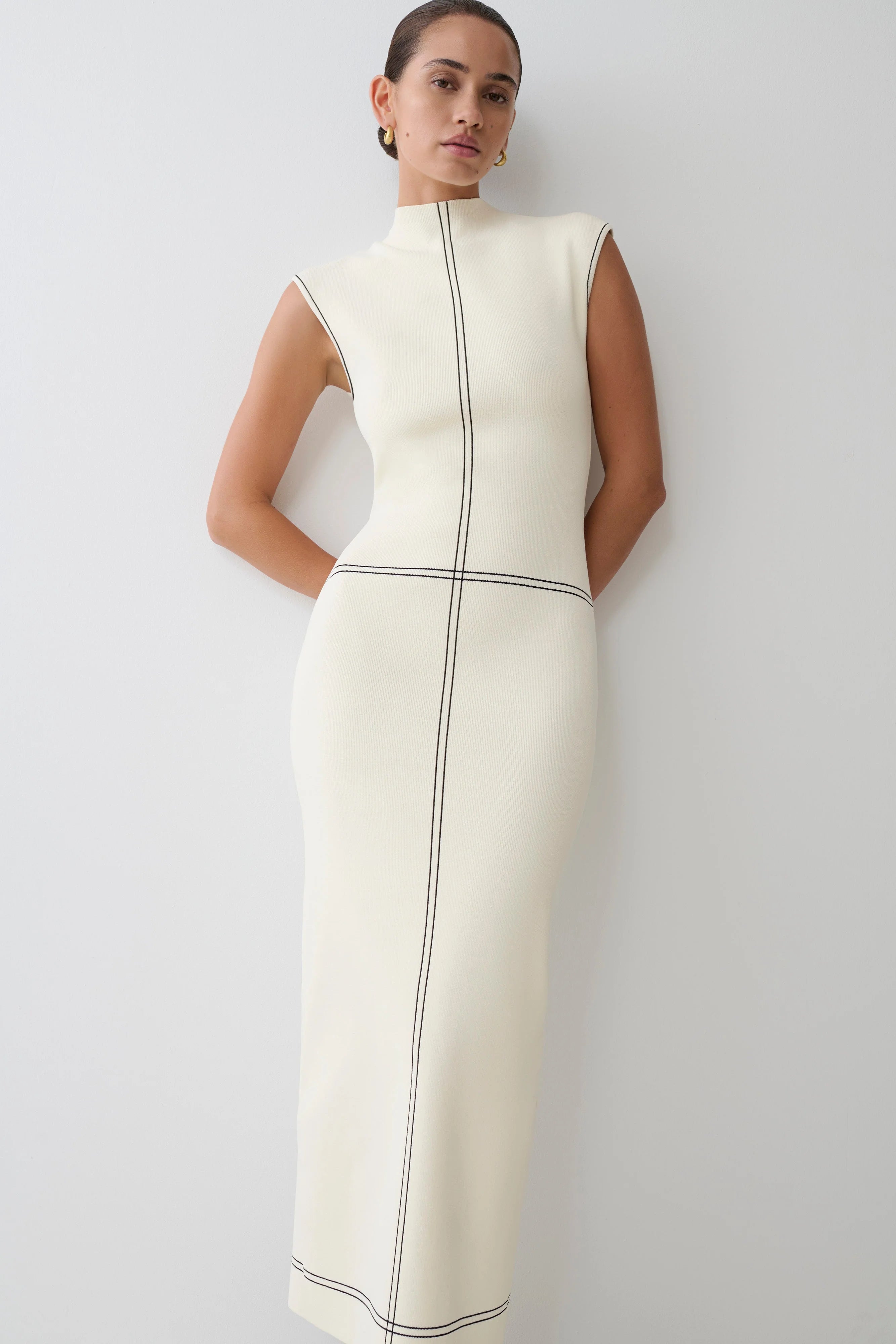 Malone Bandage Knit Midi Dress Ivory