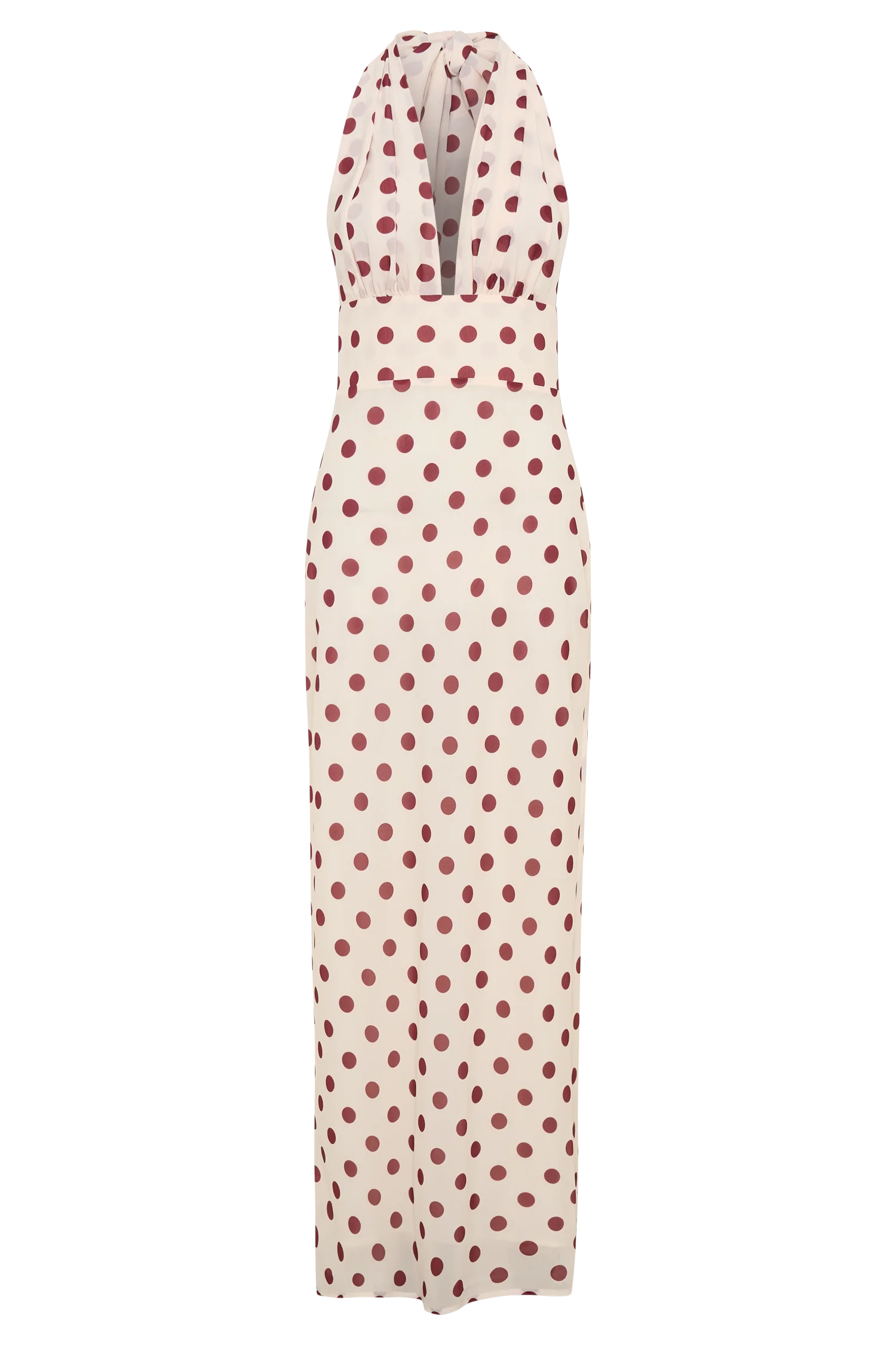 Nadine Halter Chiffon Maxi Dress Ivory Merlot Polka Dot