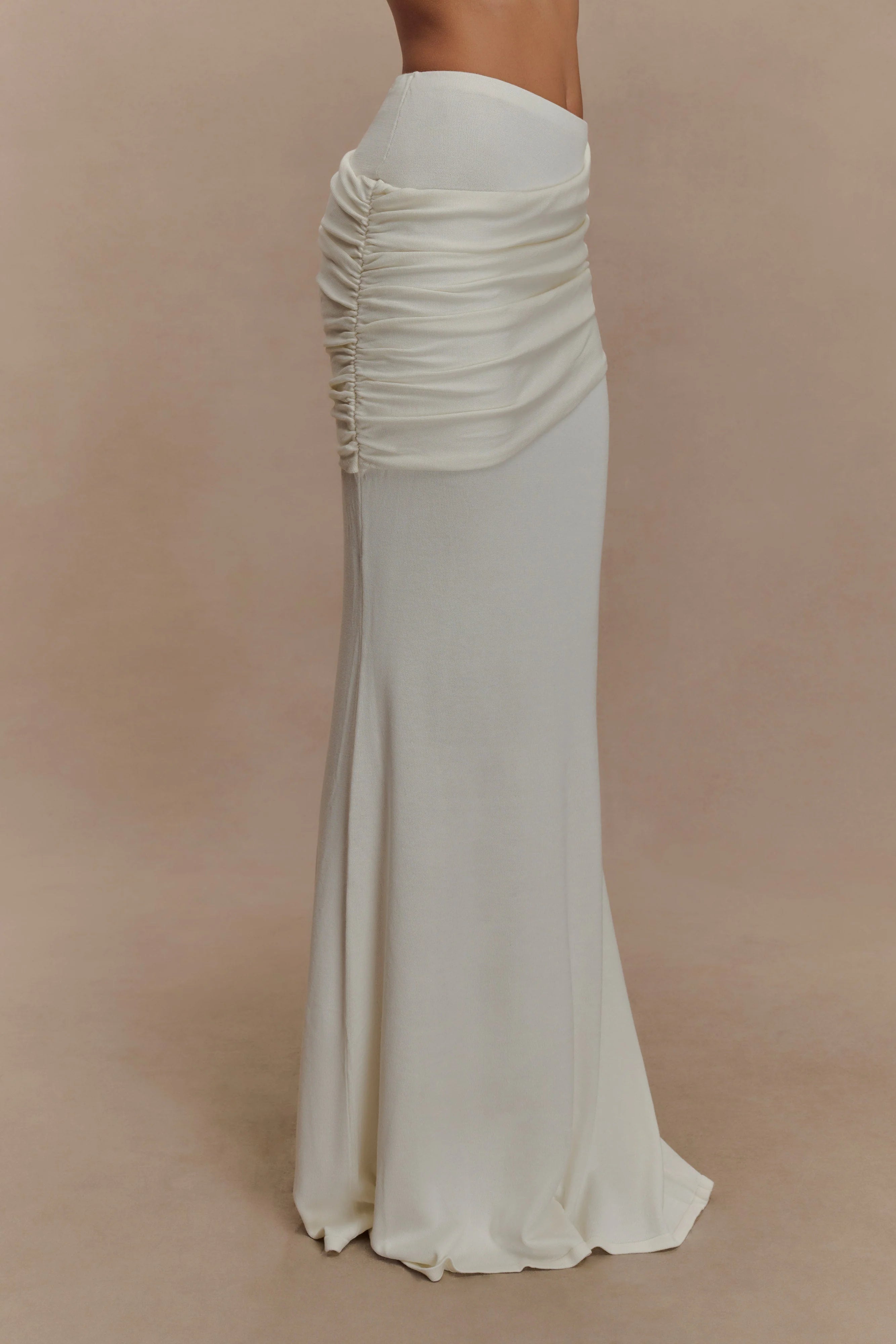 Irene Gathered Knit Maxi Skirt Ivory