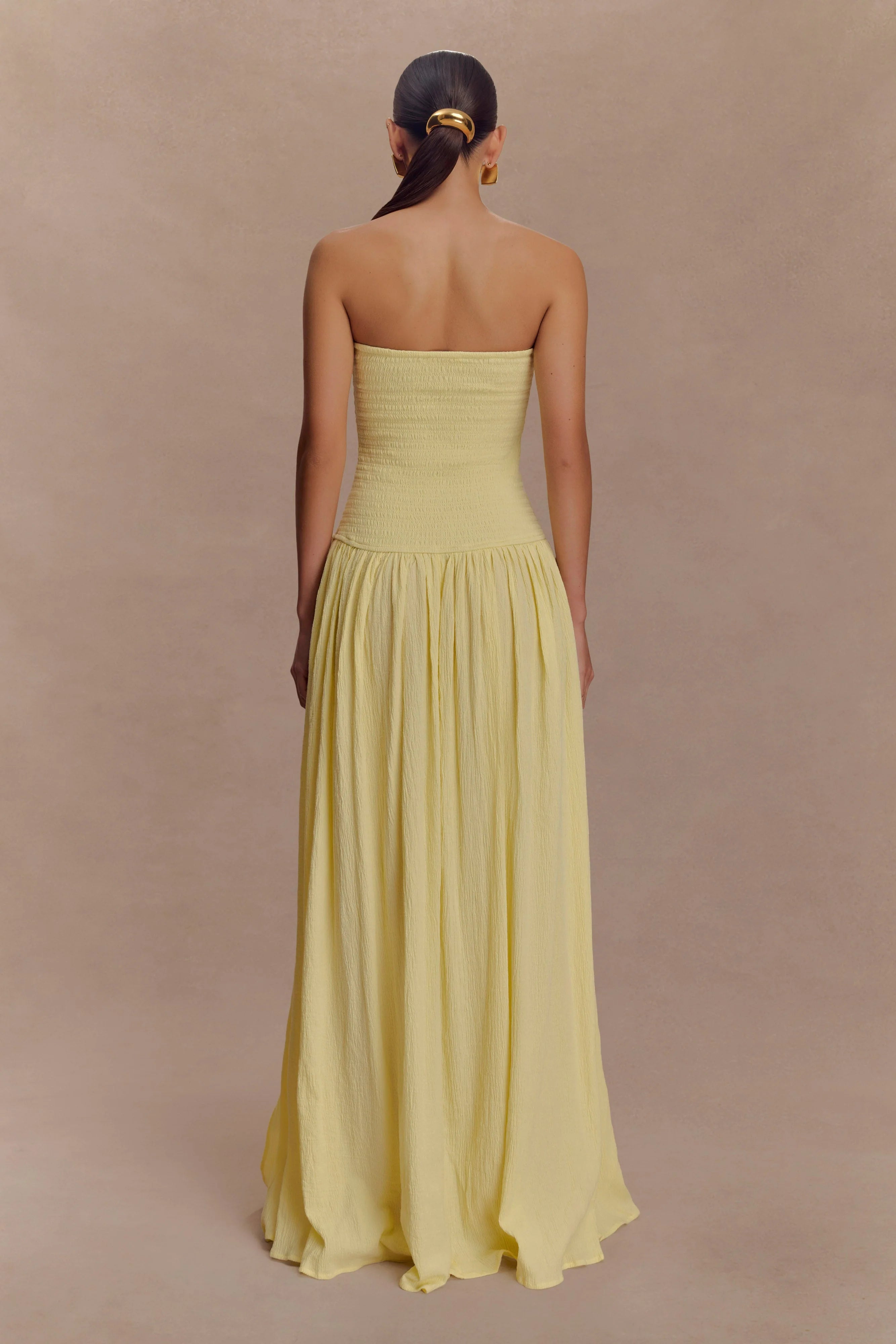 Maureen Cotton Shirring Maxi Dress Lemon