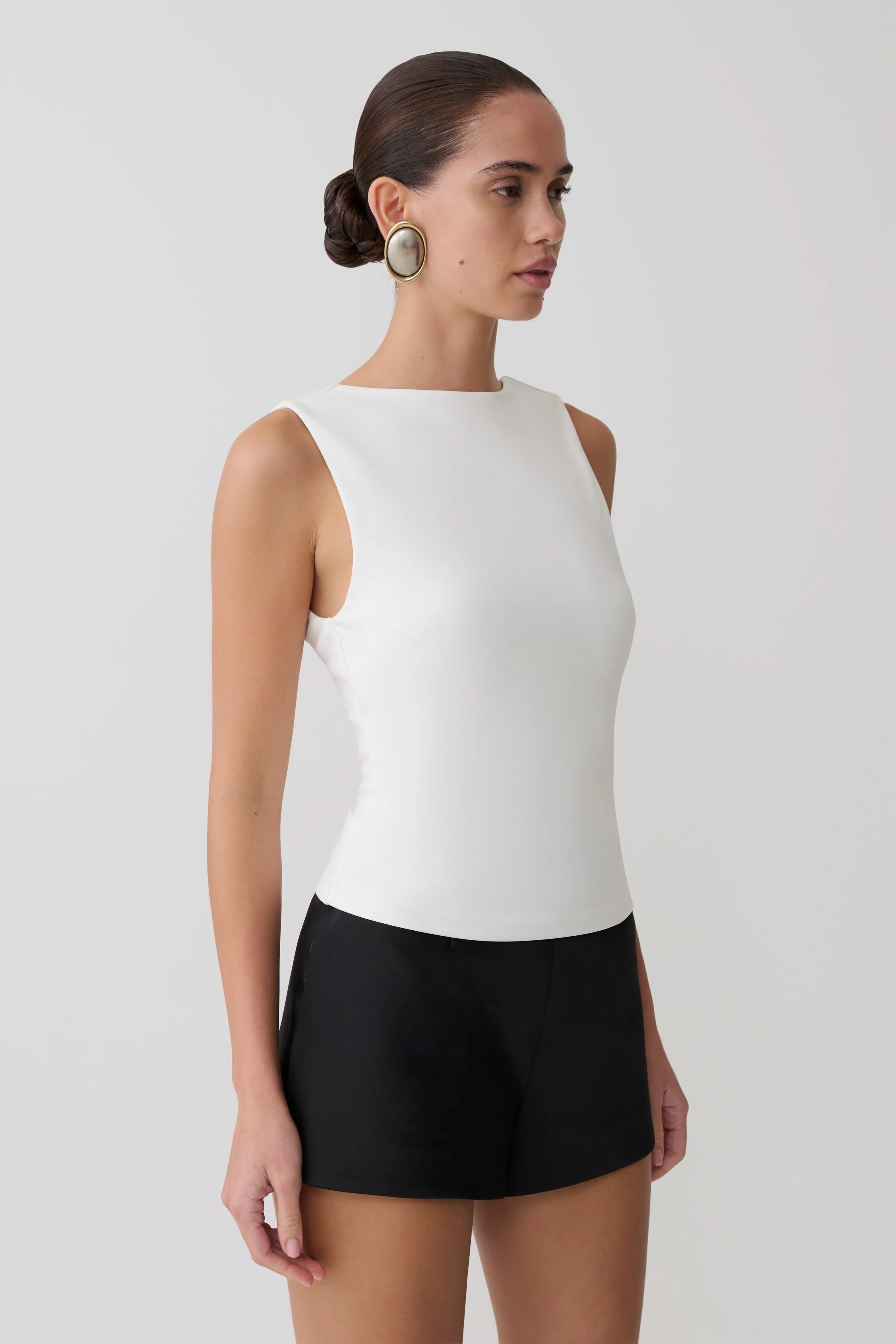 Kyra Open Back Scuba Crepe Top White