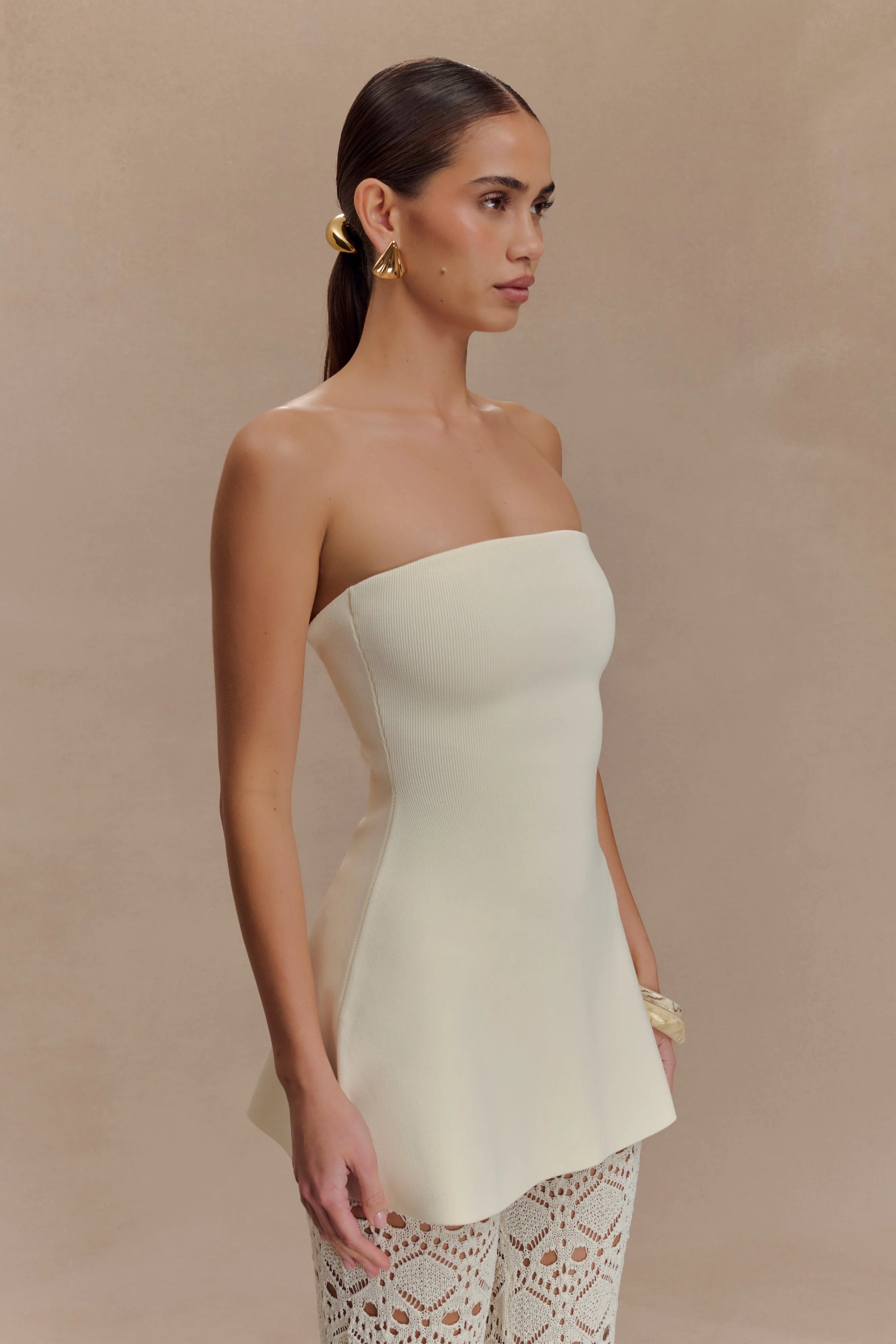 Anette Bandage Knit Strapless Top Ivory