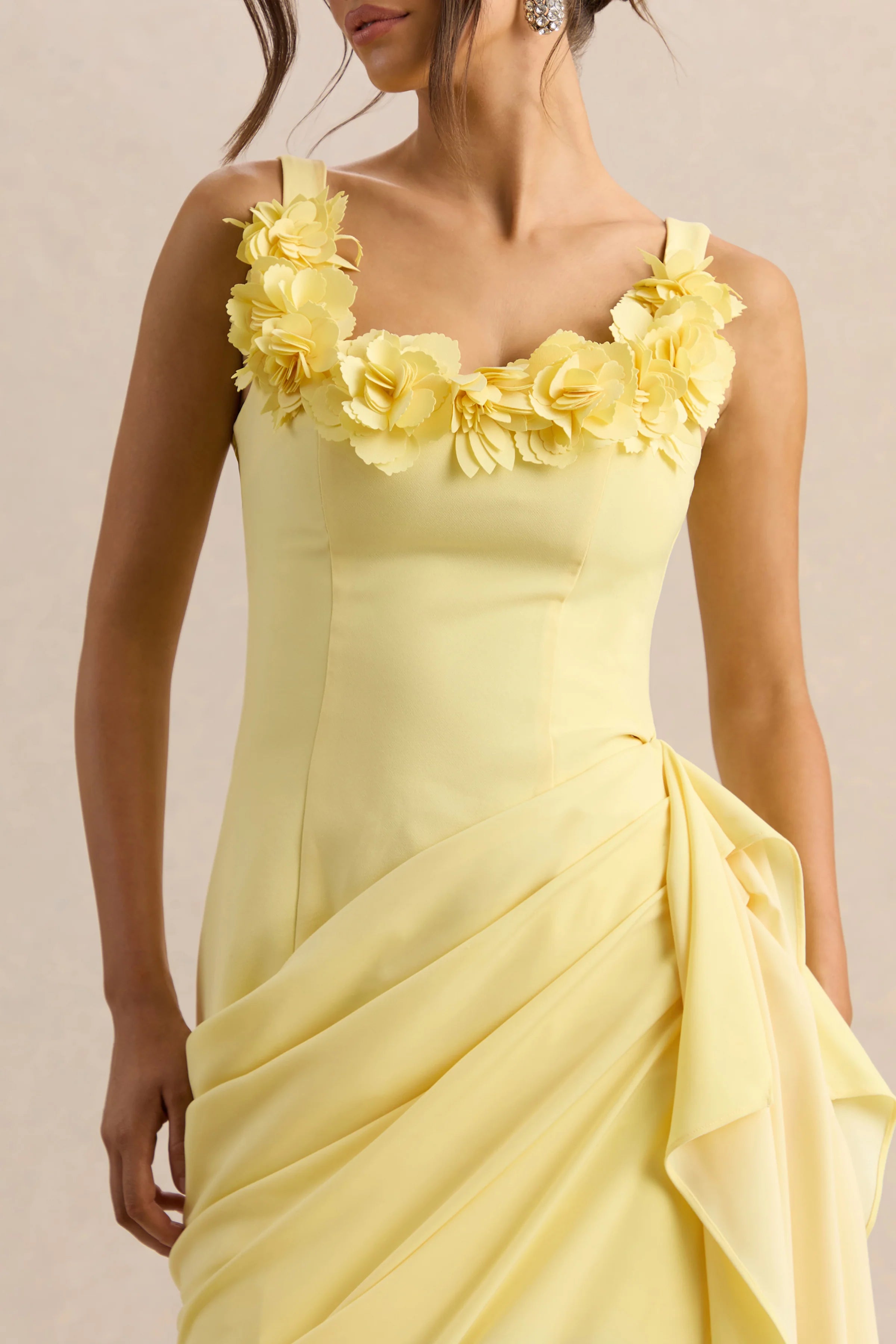 Letitia Lemon Scoop Neck Embellished Wrap Midi Dress