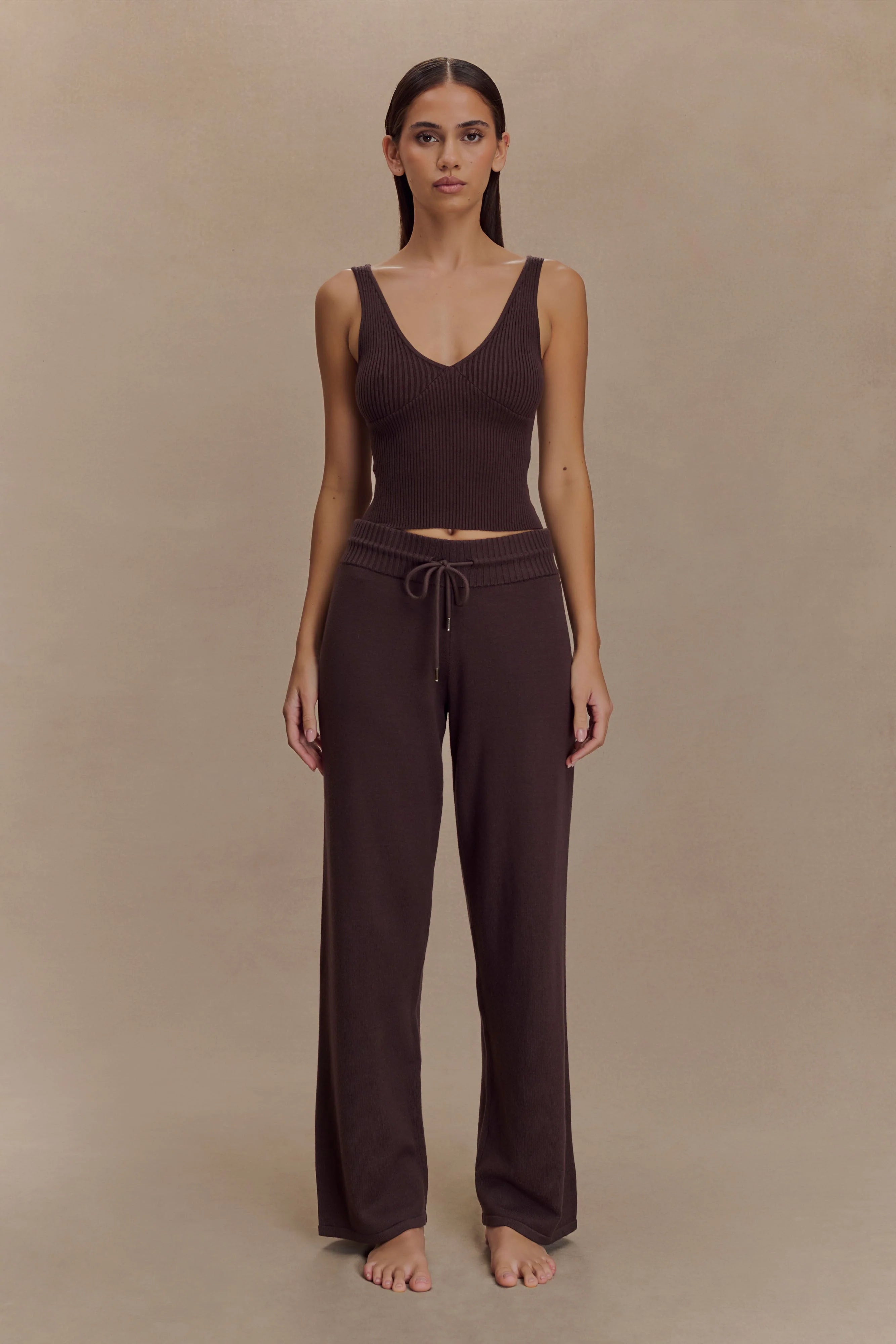 Natalya Ribbed Knit Cami Top Dark Chocolate