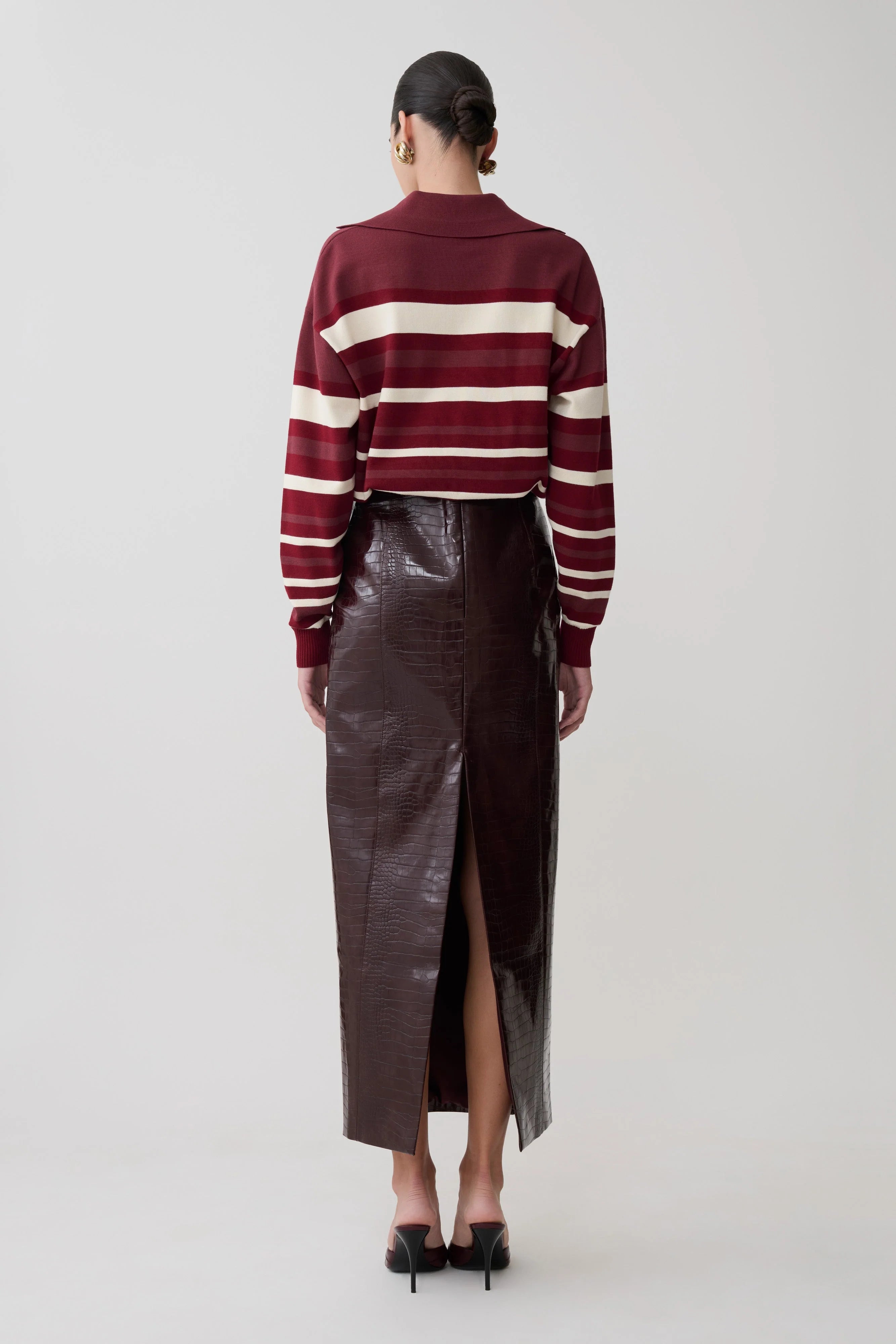 Philly Stripe Long Sleeve Knit Jumper Burgundy Cream