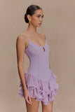 Calantha Ruffle Mesh Mini Dress Lilac