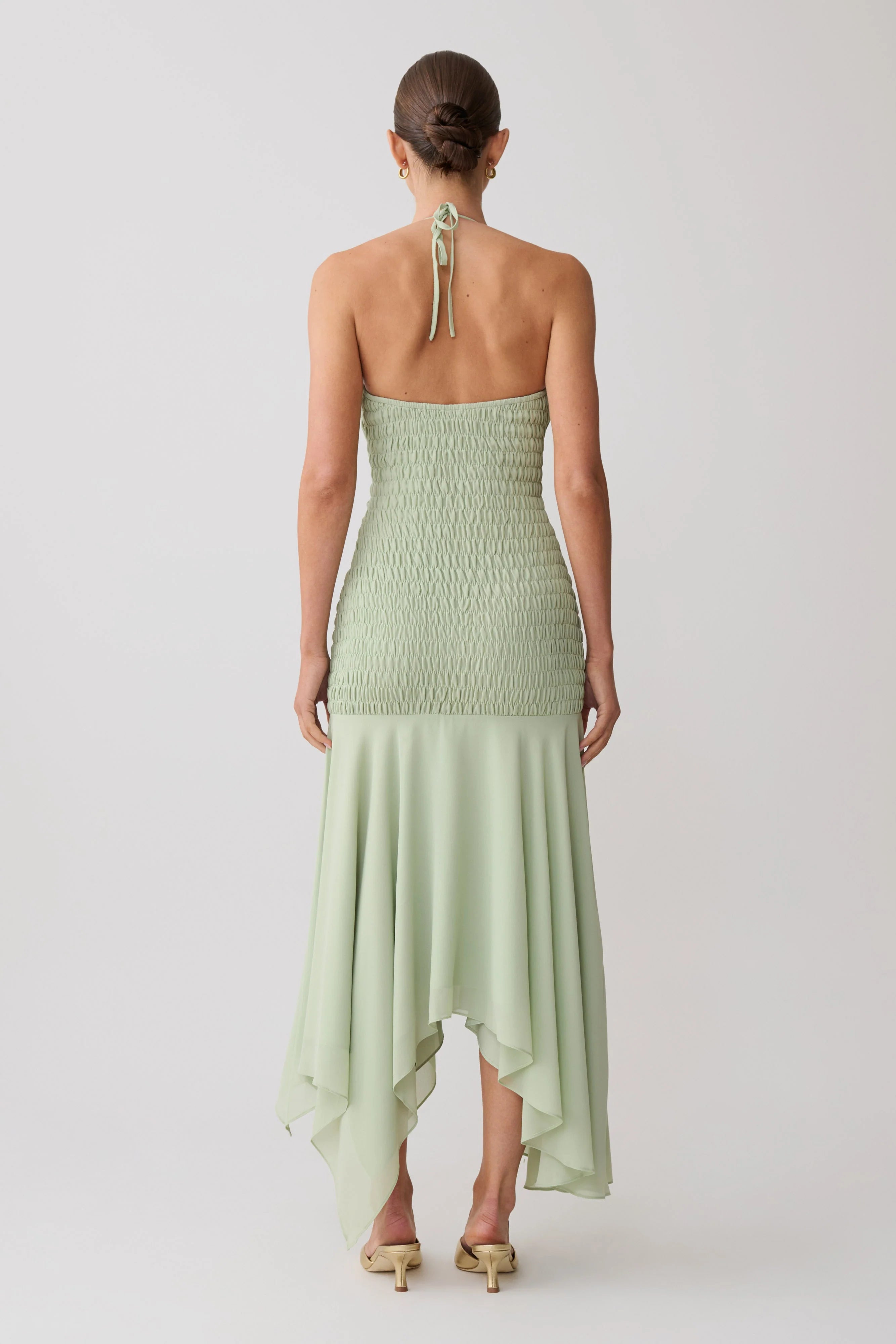 Evelyn Shirred Chiffon Maxi Dress Sage