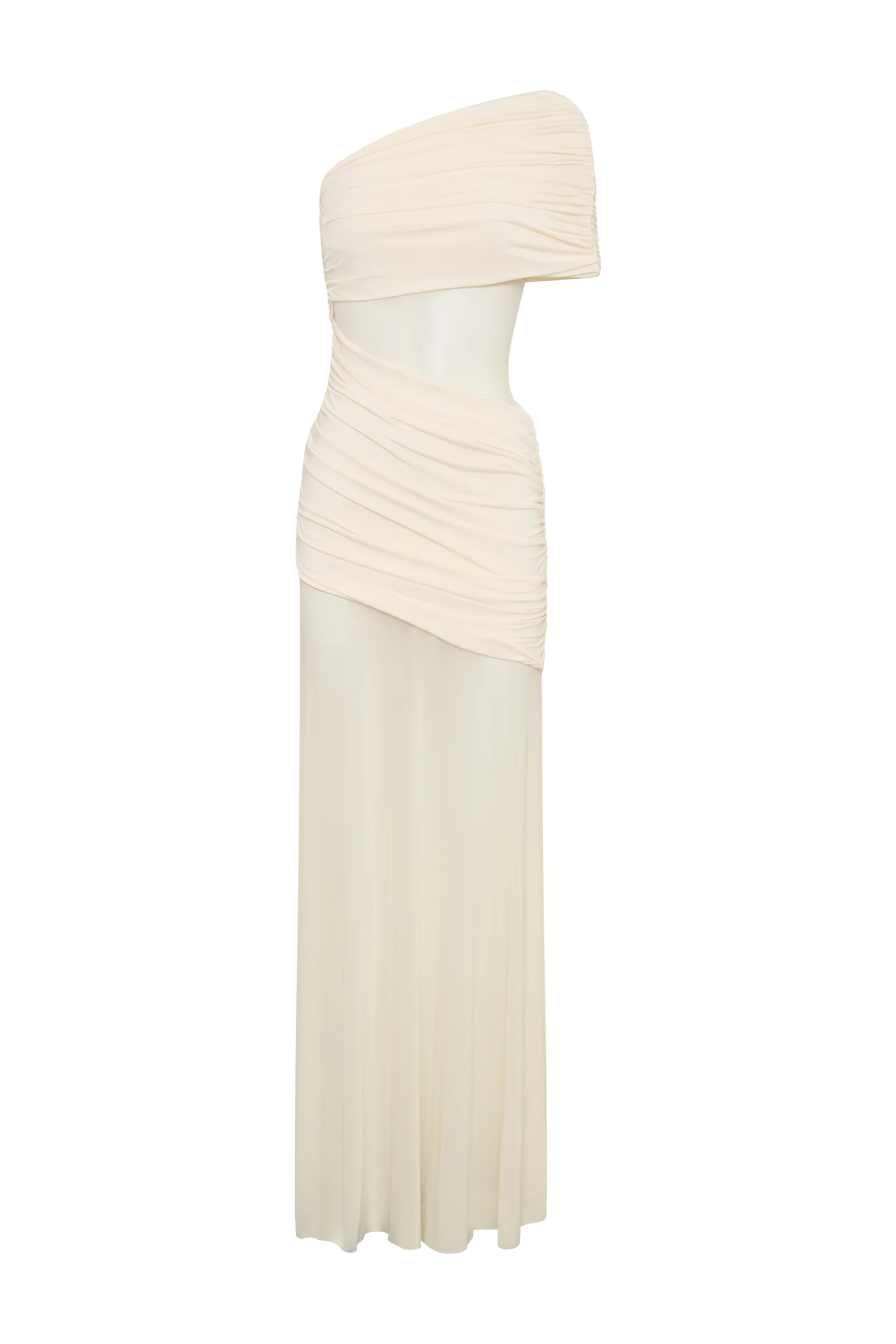 Dallas One Shoulder Mesh Maxi Dress Ivory